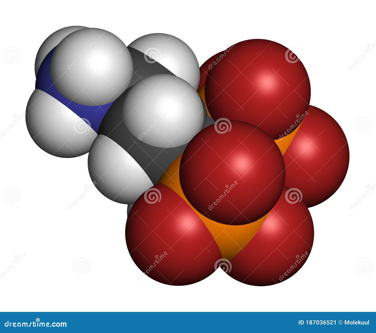 pamidronic acid (pamidronate) osteoporosis drug molecule (bisphosphonate class). atoms are represented as spheres with