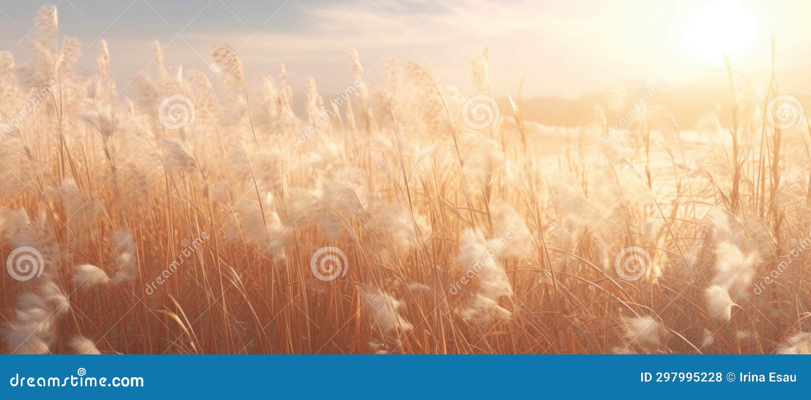 Pampas Grass in a Field in the Sun. Banner Stock Photo Image of light