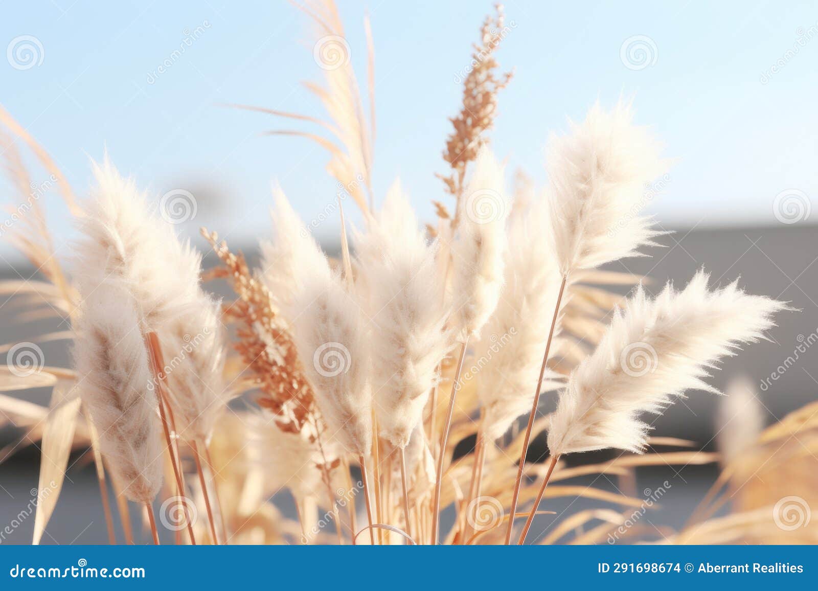 Pampas Grasses in a Field with a Blue Sky in the Background Stock