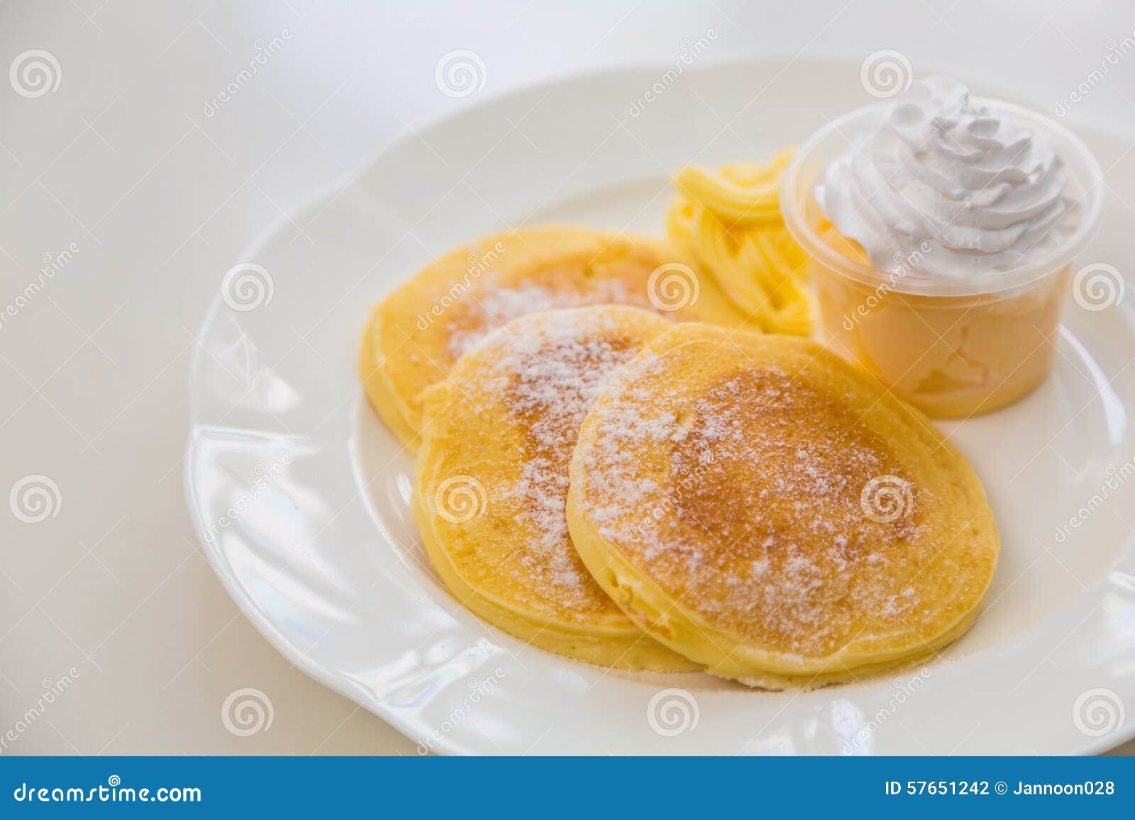 Pan cake with ice cream stock photo. Image of cream, space 57651242