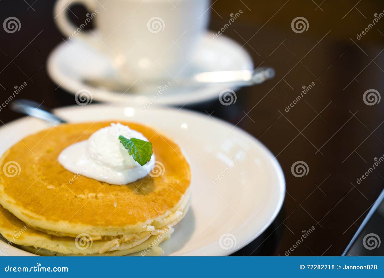 .Pan Cake with Ice Cream on Table Stock Photo Image of pancake, cream