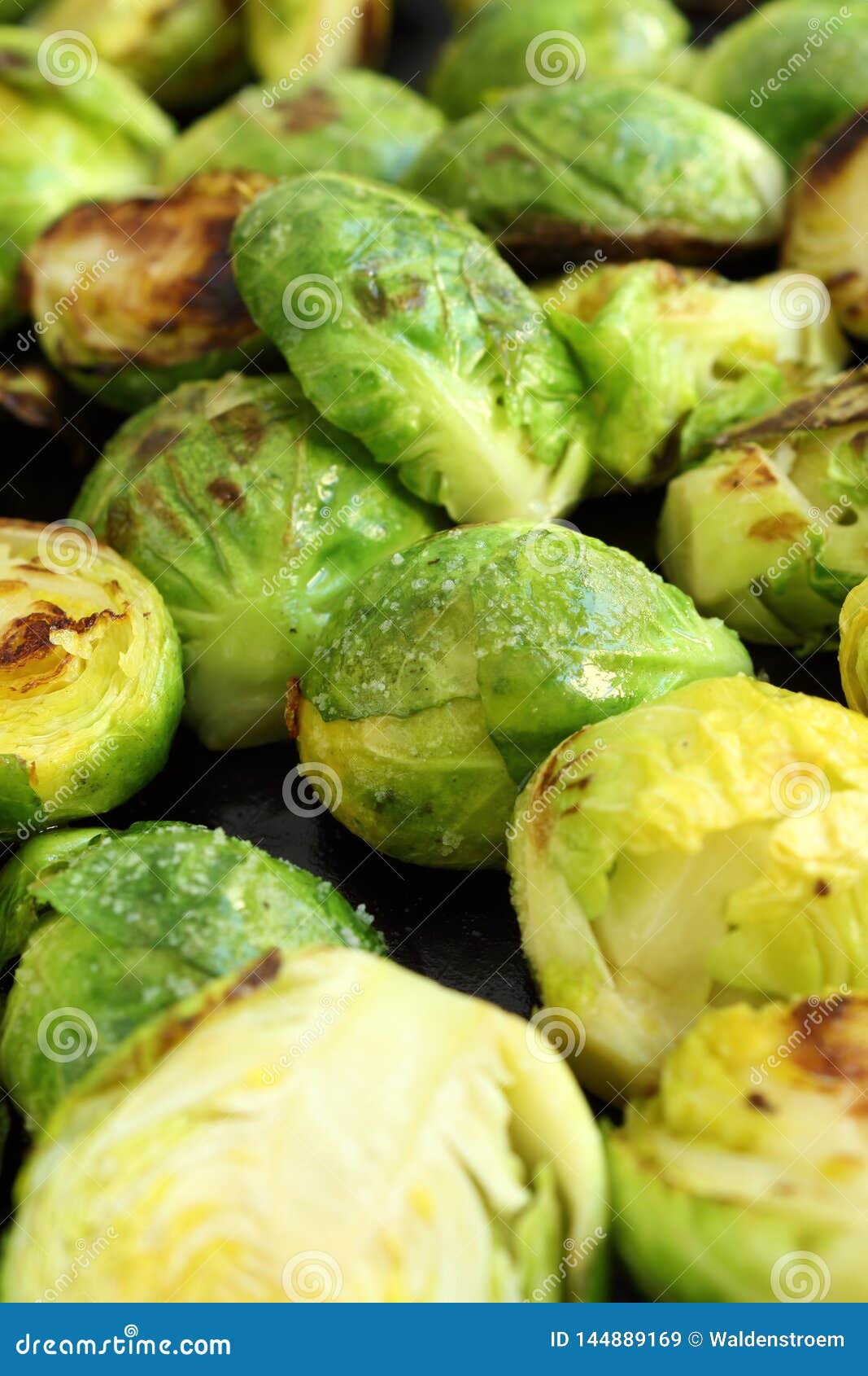 Panfried Brussels Sprouts in an Iron Pan Closeup Stock Image Image