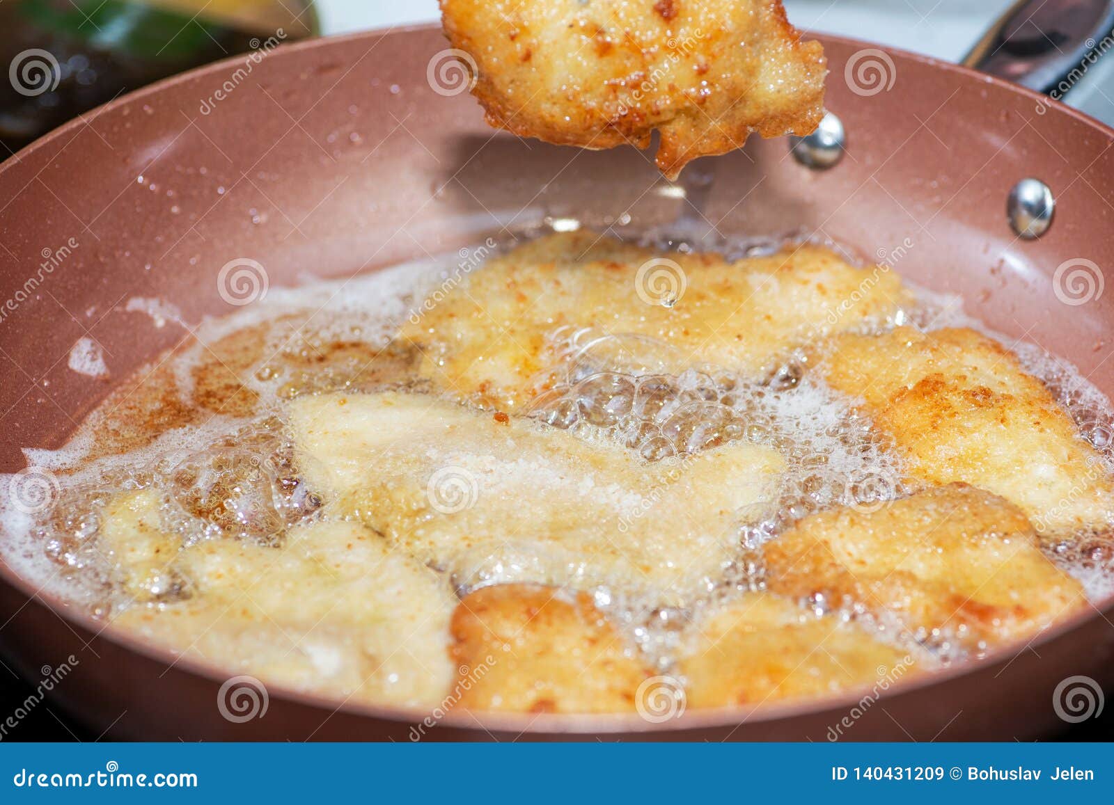 Pan Fried Breaded Chicken Breast in Skillet. Stock Image Image of
