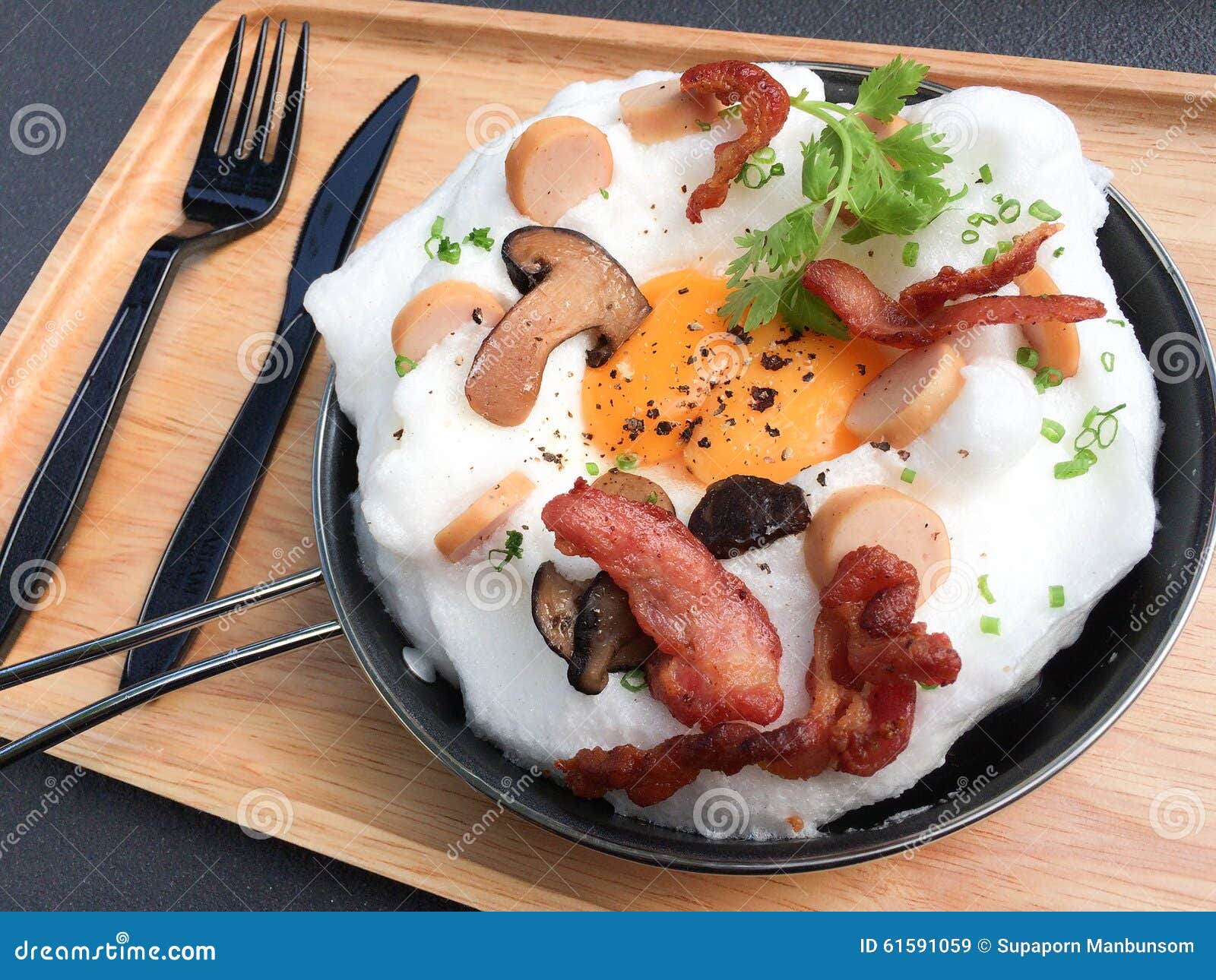 Panfried Egg with Toppings Stock Image Image of plate, frying 61591059