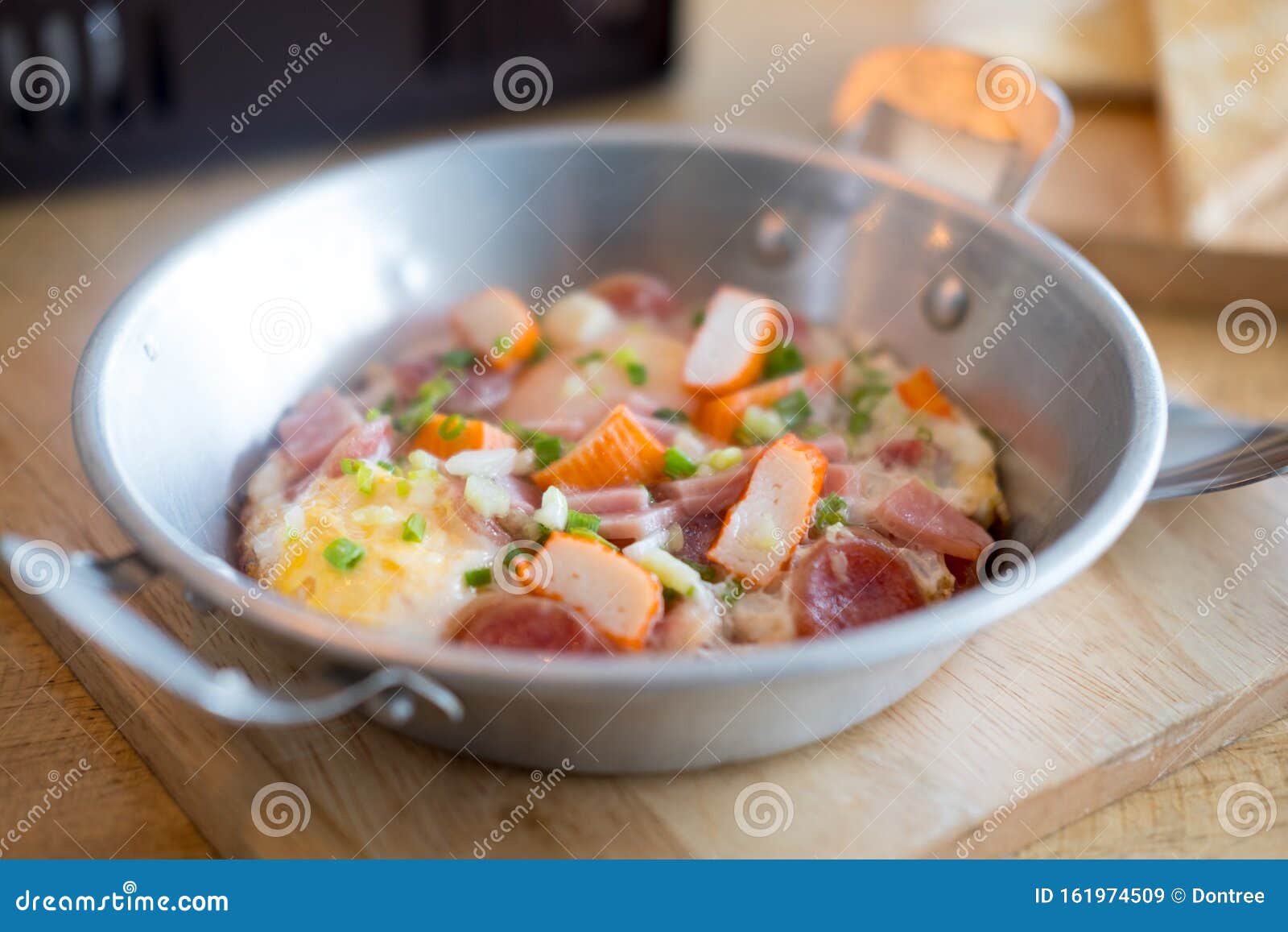 Pan Fried Egg with Toppings in Thai Style for Breakfast Stock Image