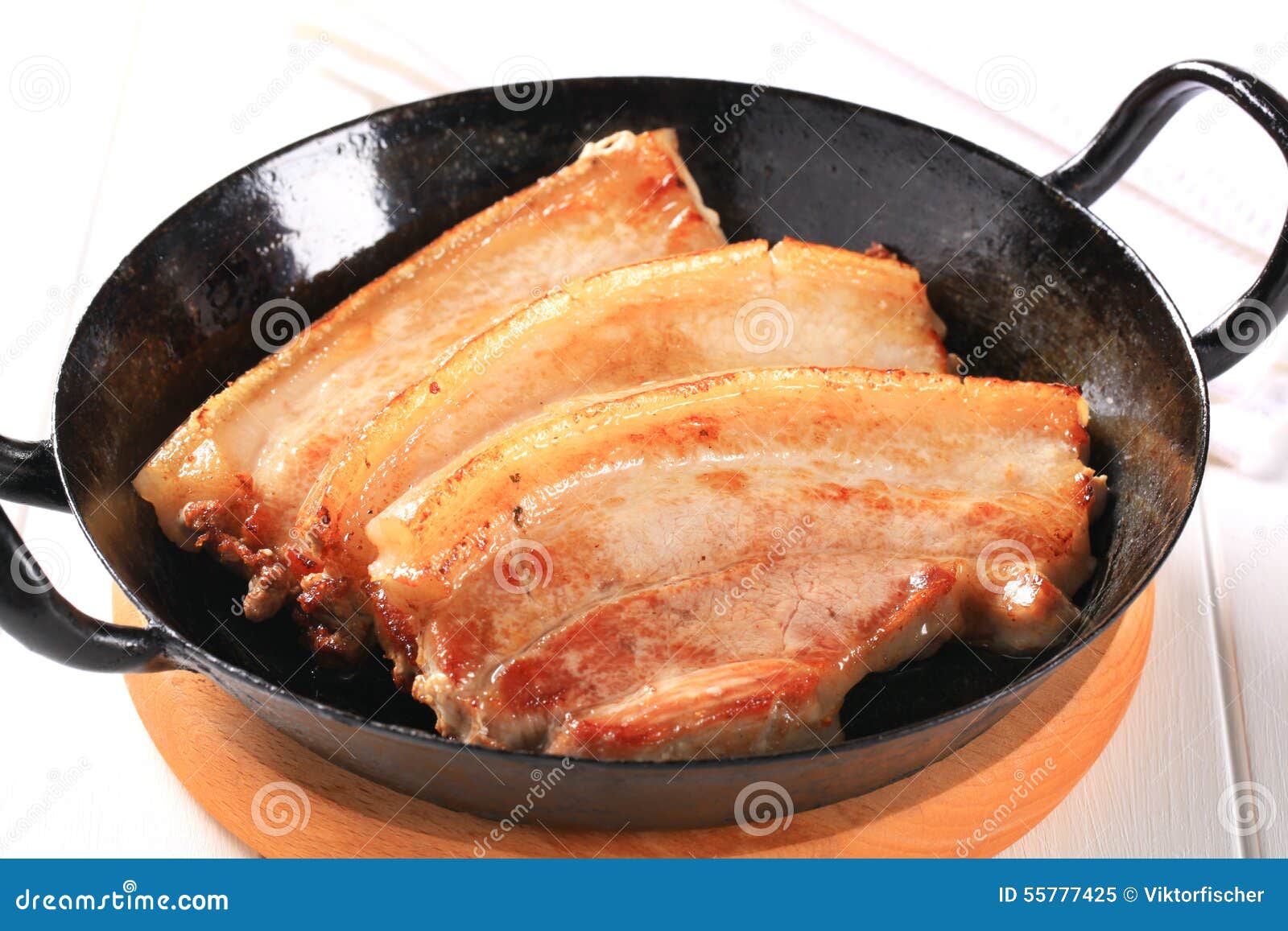Pan fried pork belly stock image. Image of meat, slices 55777425