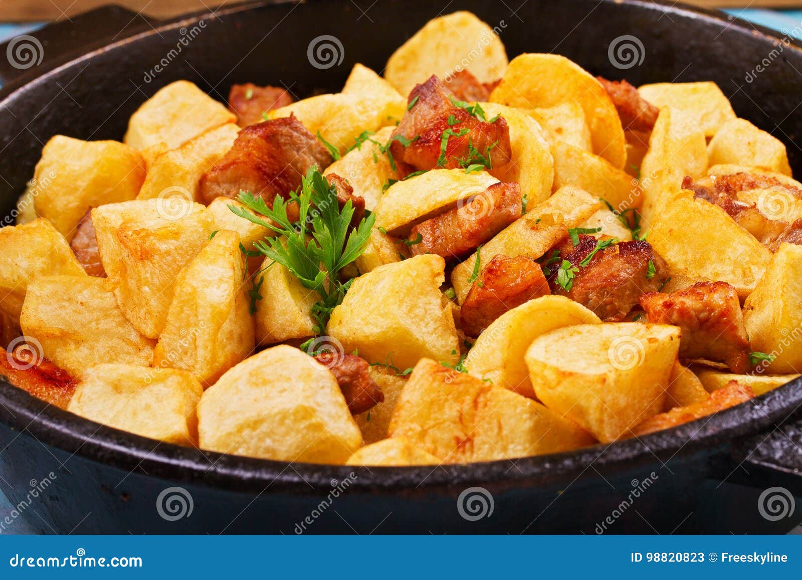 Panfried Potato, Eggs and Meat. Stock Image Image of plate, cuisine
