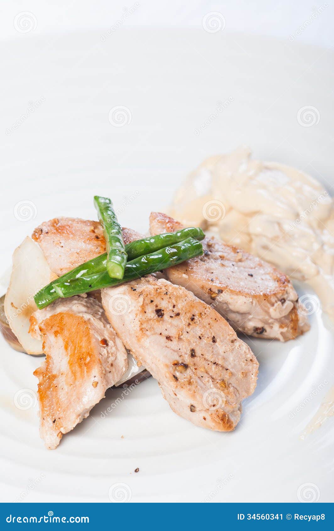 Pan Fried Tuna with Vegetable and Mushroom Sauce Stock Image Image of