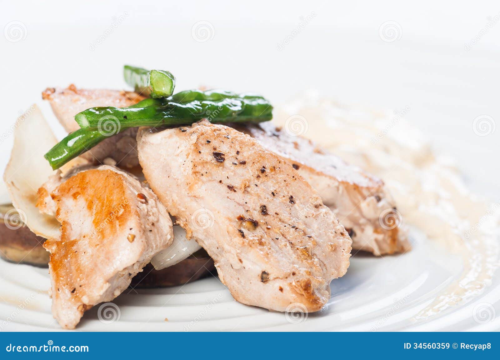 Pan Fried Tuna with Vegetable and Mushroom Sauce Stock Image Image of