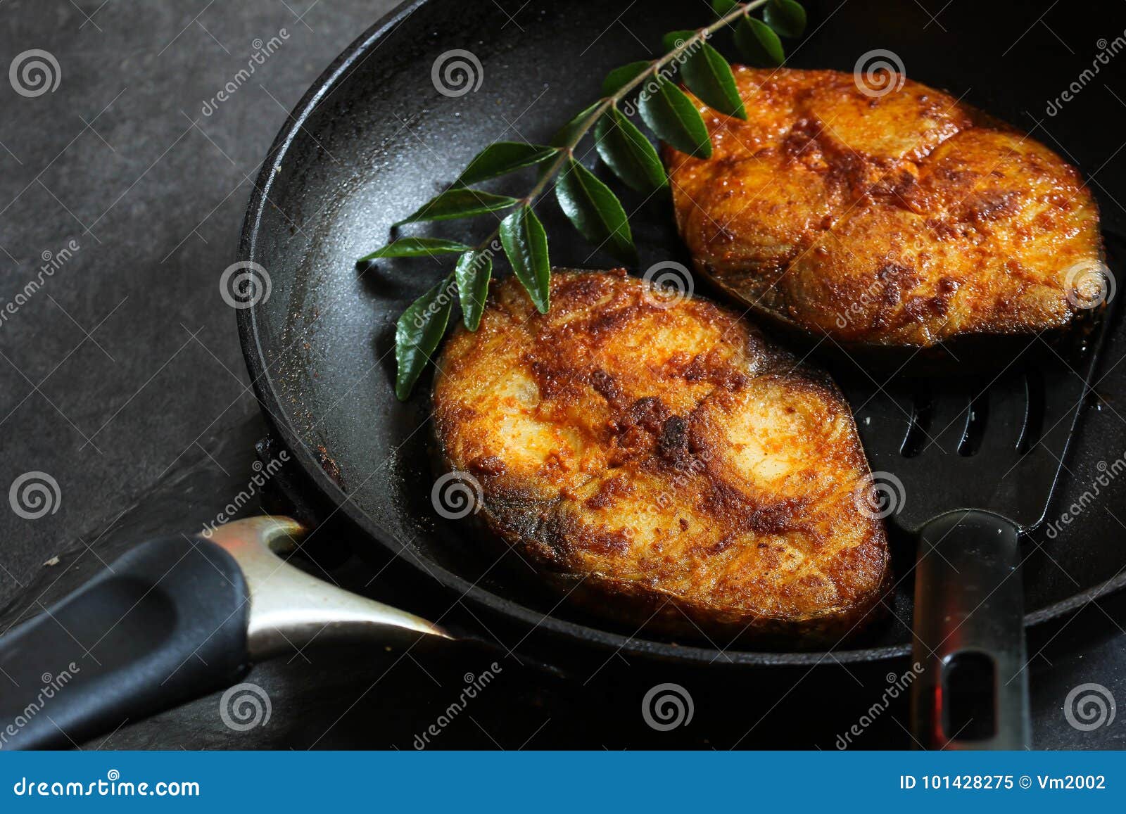 Pan fried King fish stock image. Image of spicy, fillets 101428275