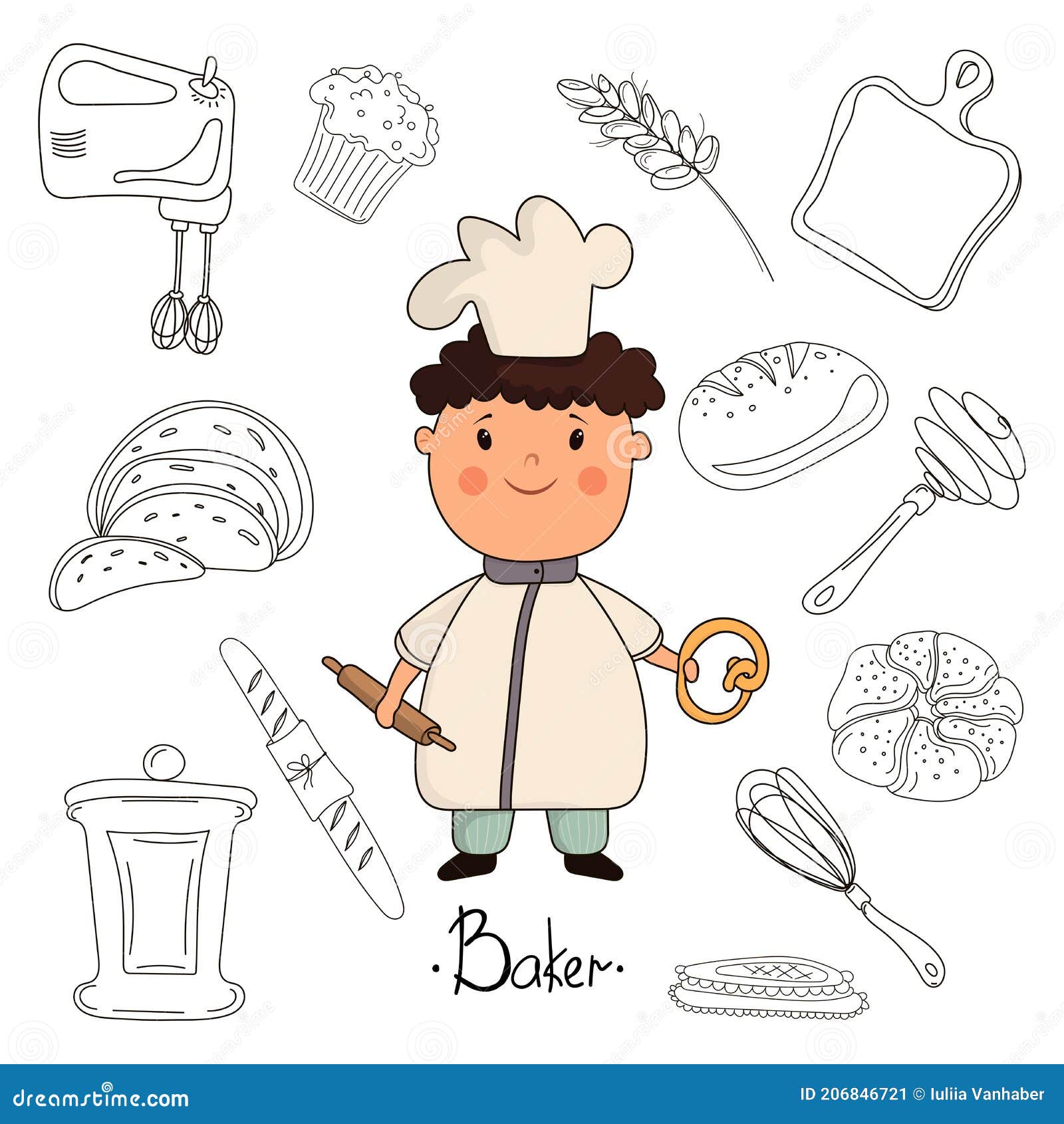 Panadero Y Elementos De Horneado Para Cocineros Niños de ilustración - Ilustración de jefe, aislado: 206846721
