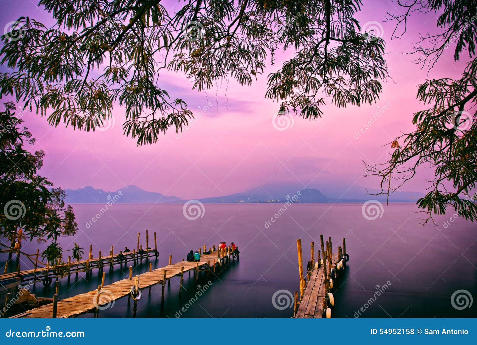 panajachel pier sunset, lake atitlan, guatemala, central america
