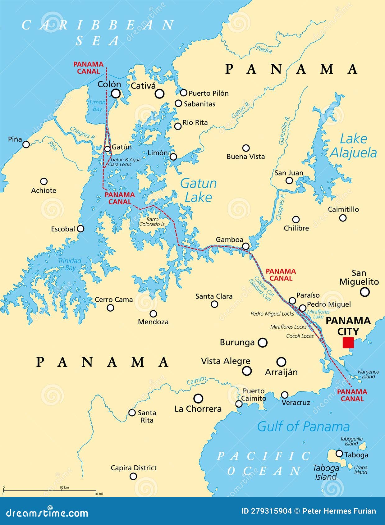 panama canal, artificial waterway in panama, political map