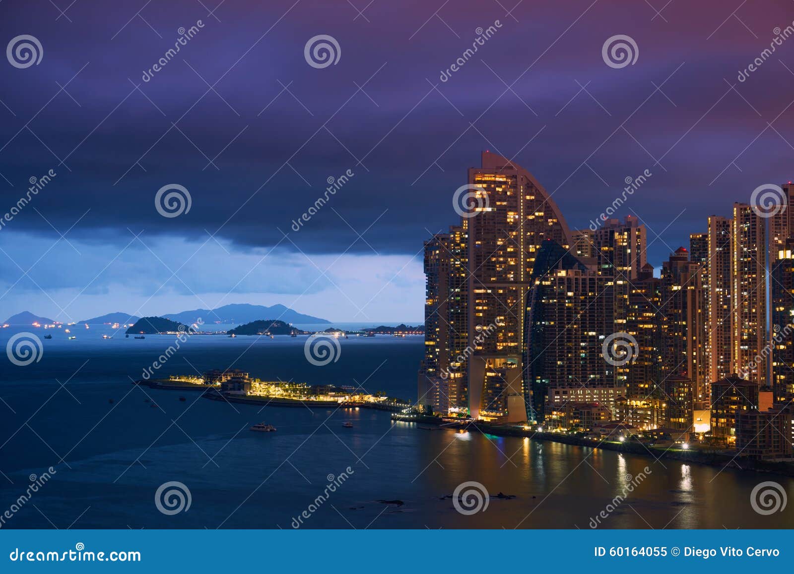 panama city trump ocean club skyscraper at night