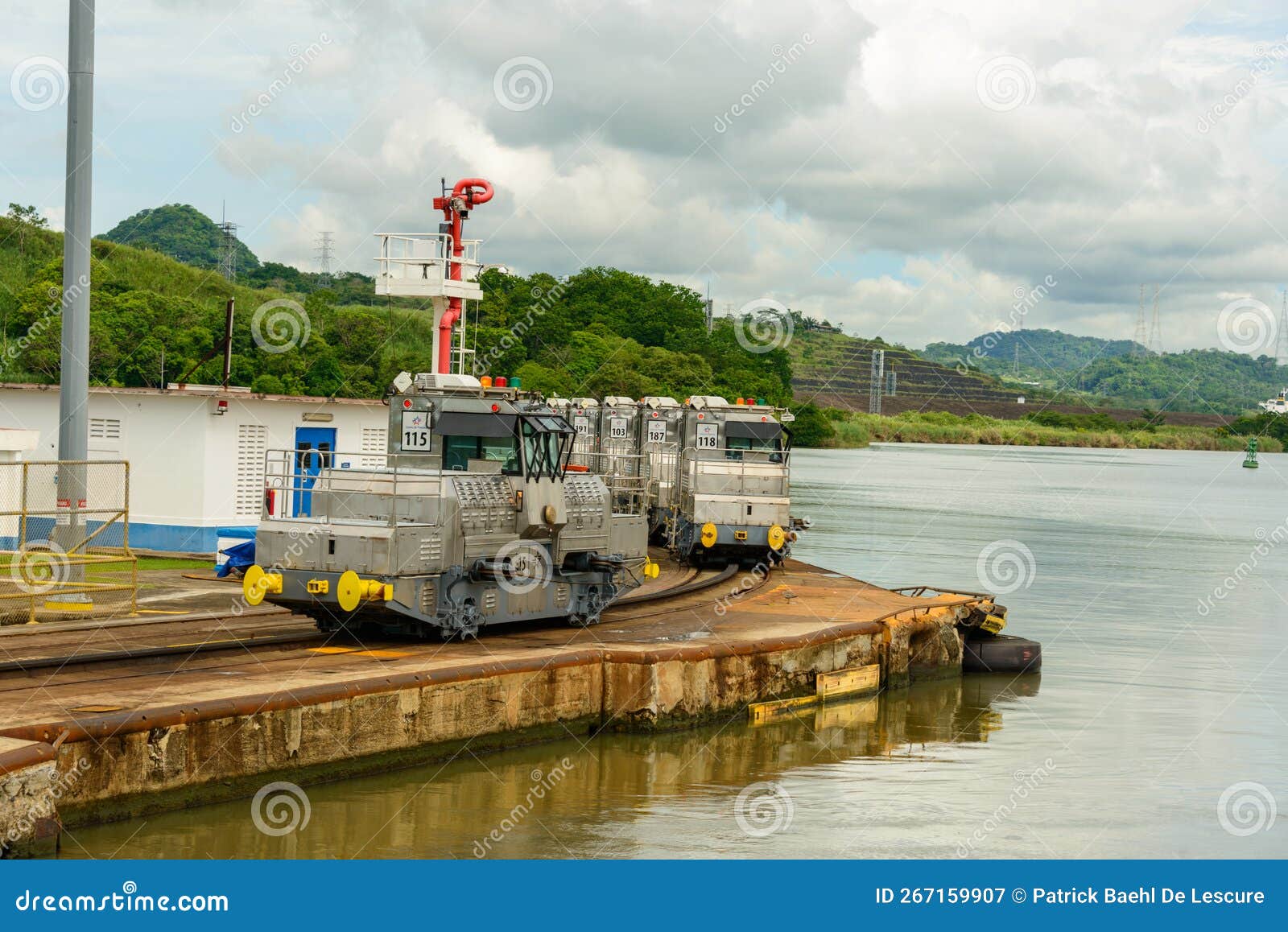Panama Mules at the Miraflores Lock on the Panama Canal Editorial