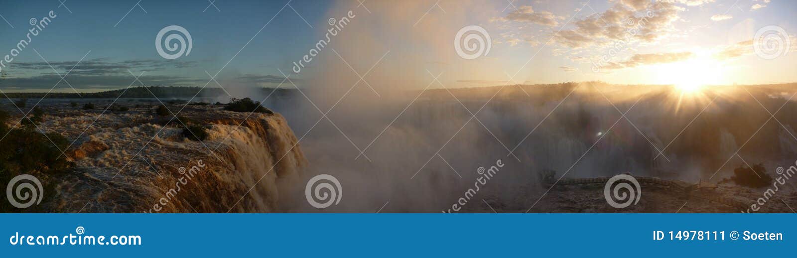 panaroma iguacu waterfalls at sunset