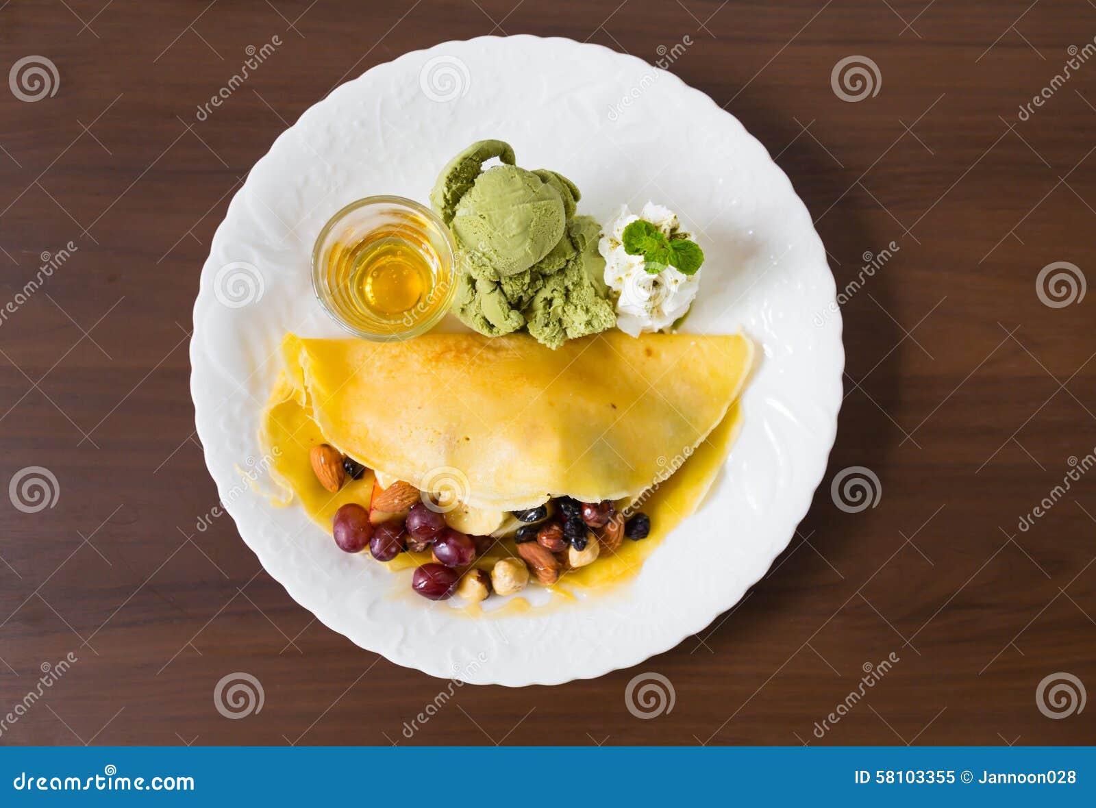 Pancake and Fruit with Ice Cream Stock Image Image of glazed, pancake