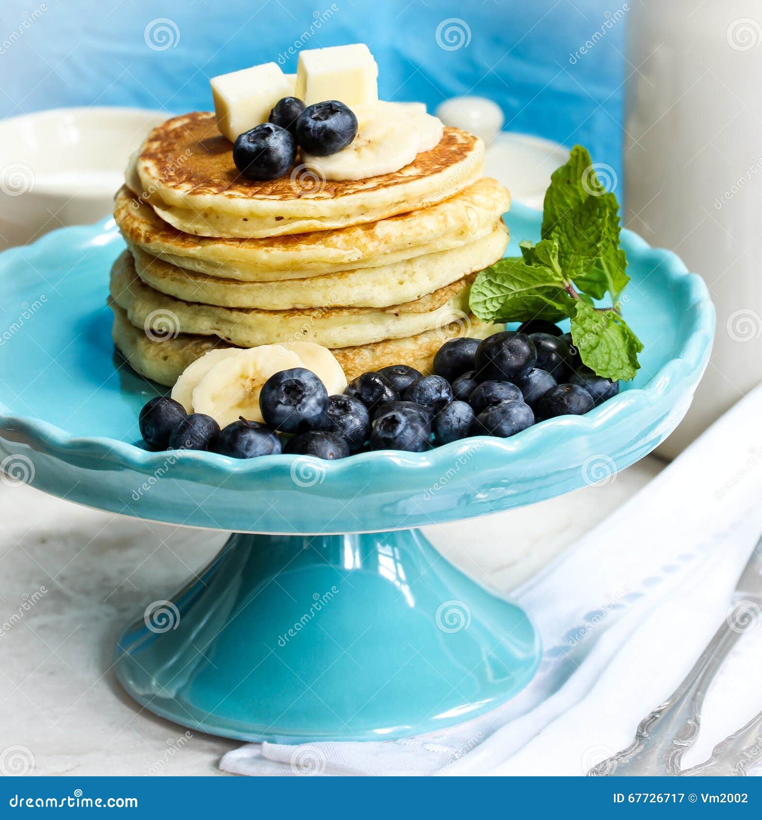 Pancake Stack with Blueberry and Butter Stock Image Image of morning