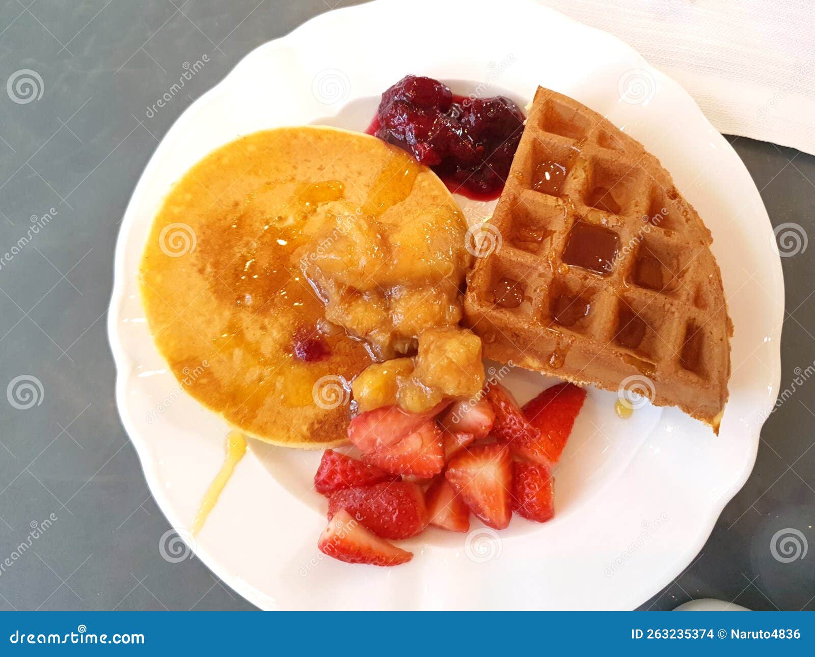 Pancake Waffle Breakfast Set Stock Photo Image of dessert, fruit