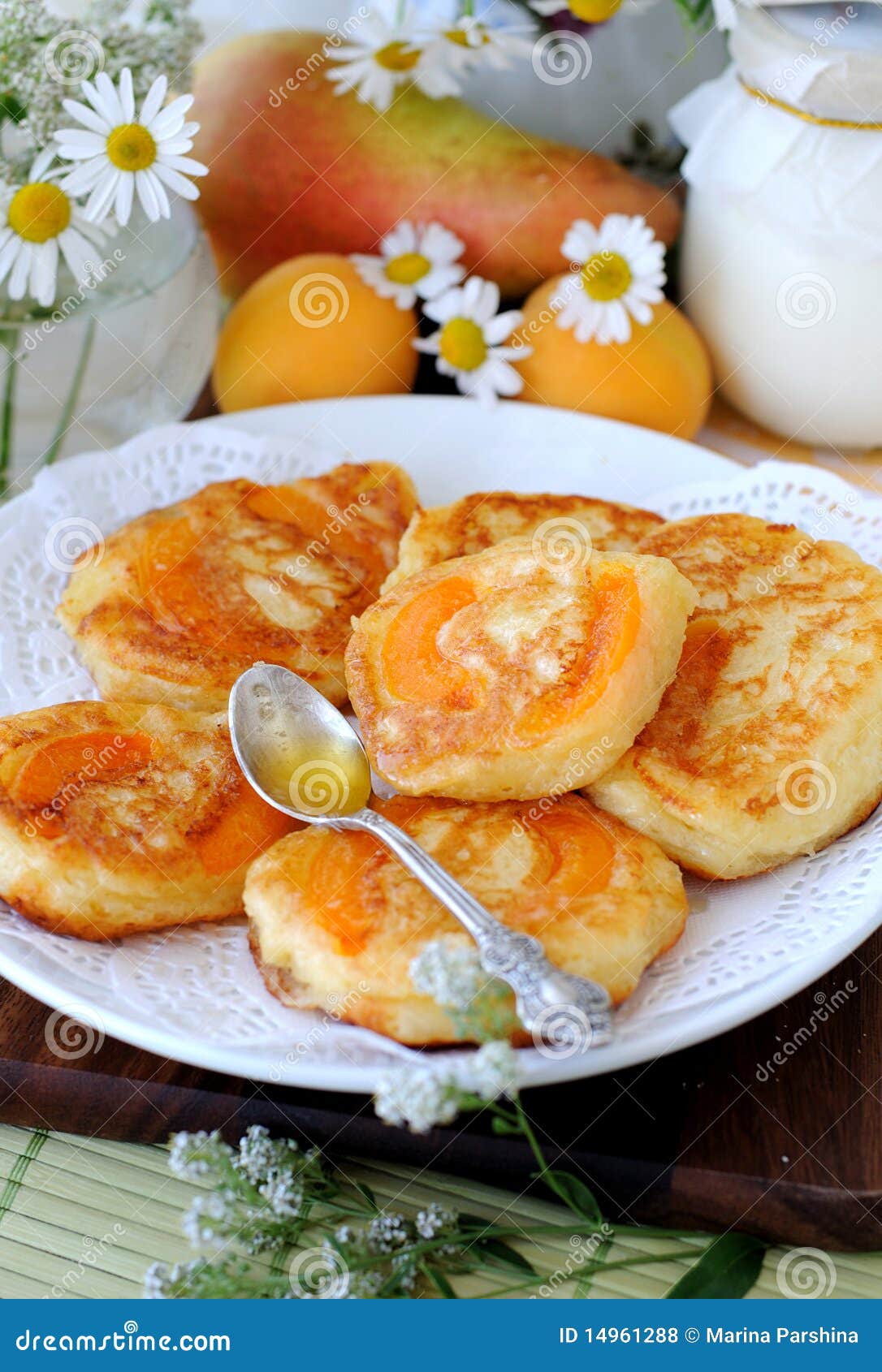 Pancakes with Apricot Inside. Stock Photo Image of healthy, pancakes