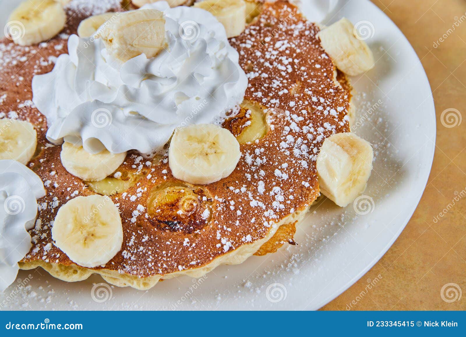 Pancakes with Bananas Cooked in and Whipped Cream Stock Image Image
