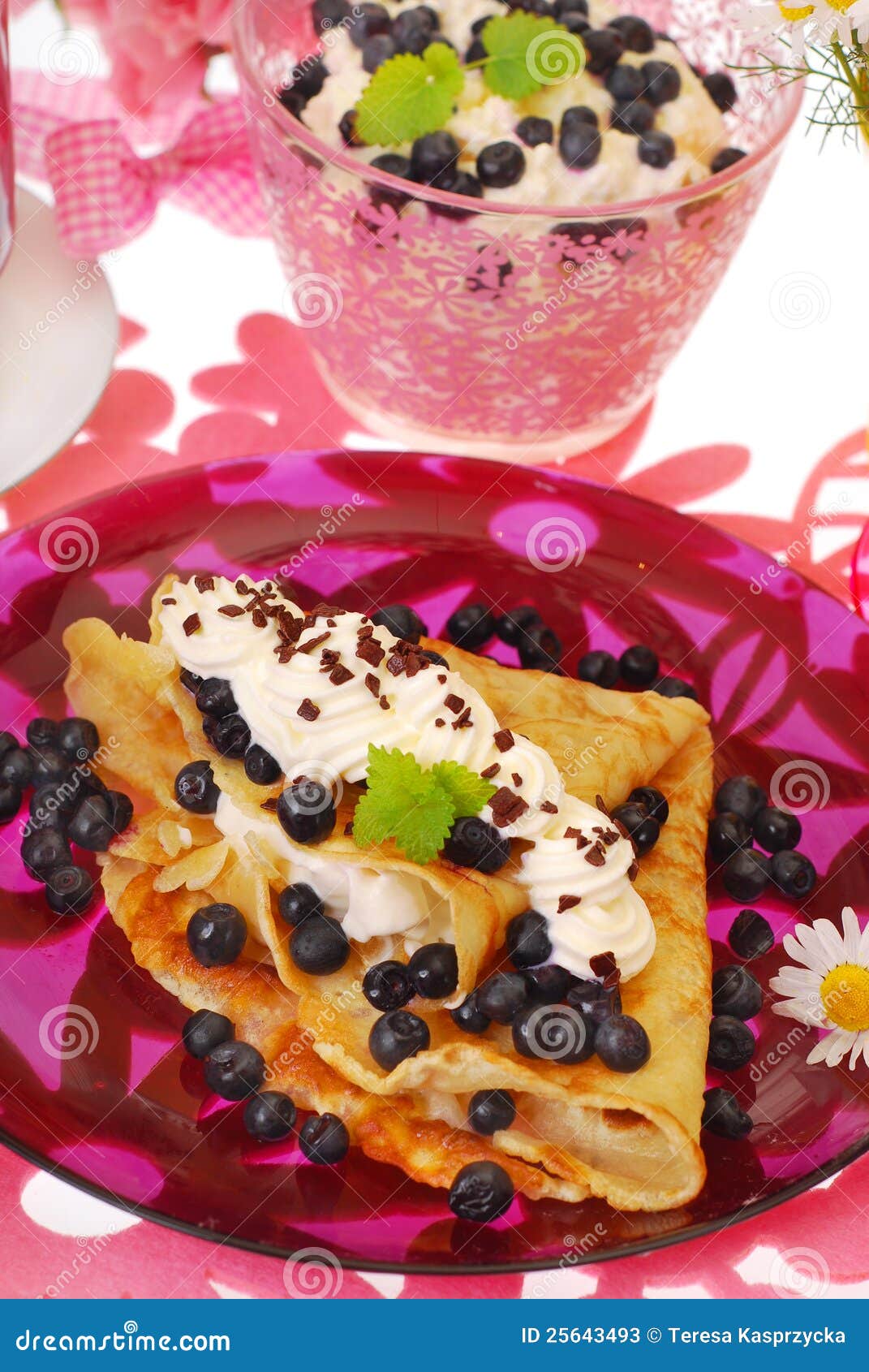 Pancakes with Blueberry and Whipped Cream Stock Image Image of lunch