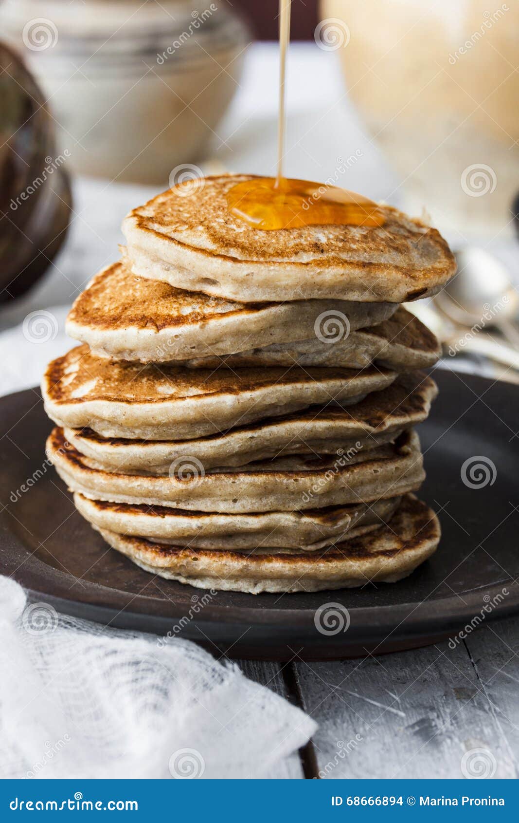 Pancakes with Coconut Milk and Bananas Stock Photo Image of napkin