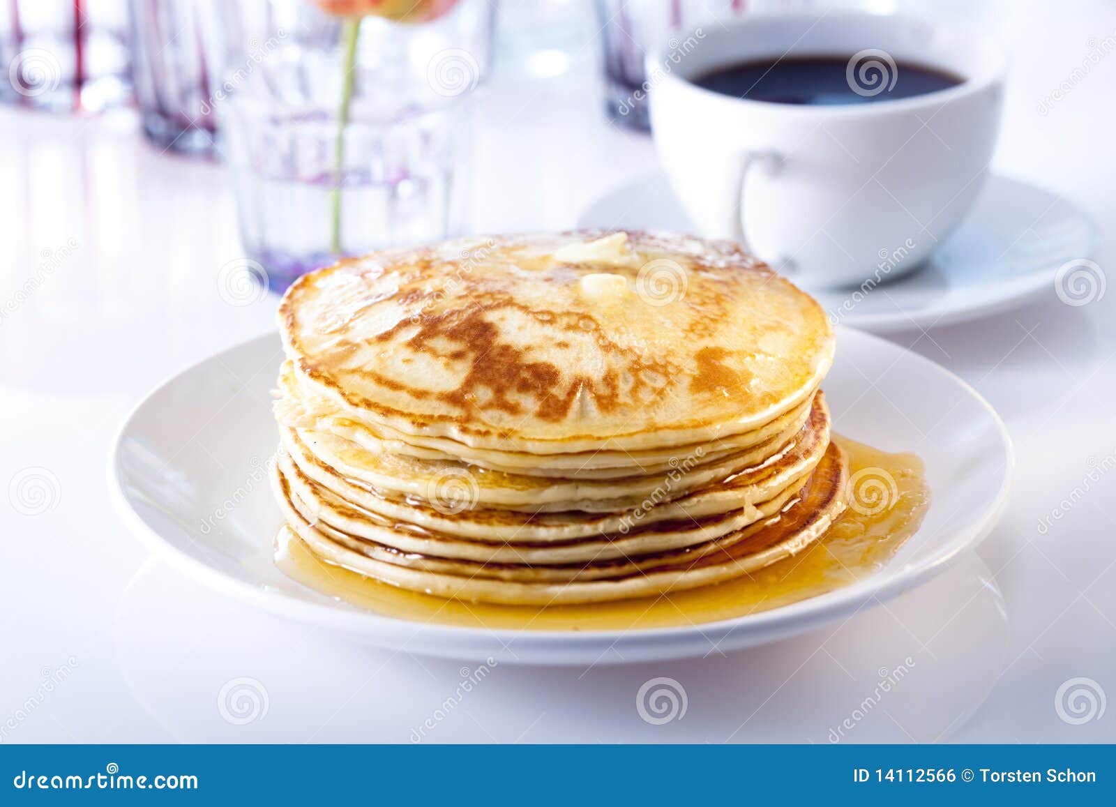 Pancakes and coffee stock photo. Image of syrup, dessert 14112566