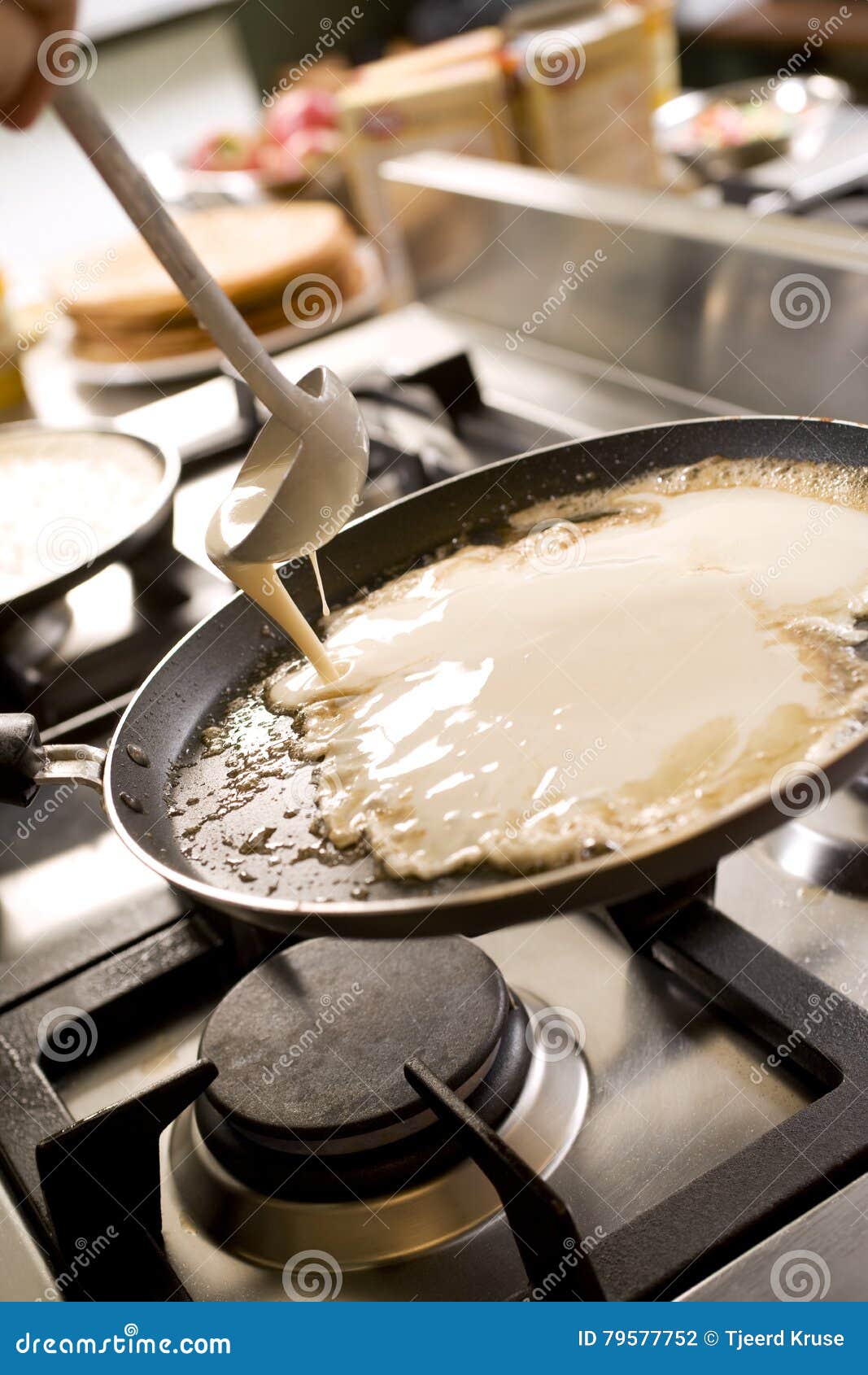 Pancakes Cooking on the Hot Stove Griddle Stock Photo Image of depth