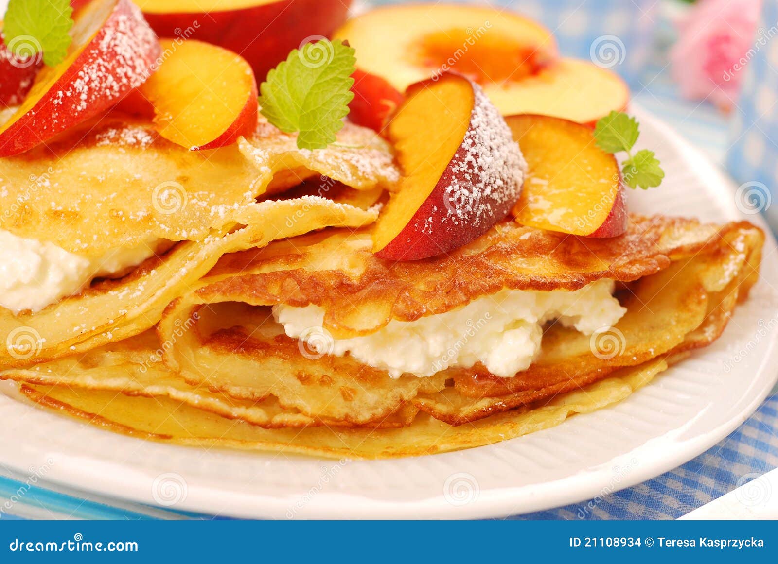 Pancakes with Cottage Cheese and Peach Stock Photo Image of cheese