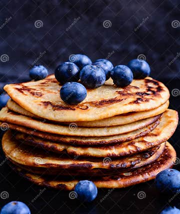 Pancakes with Fresh Blueberries Stock Image - Image of cake, flour