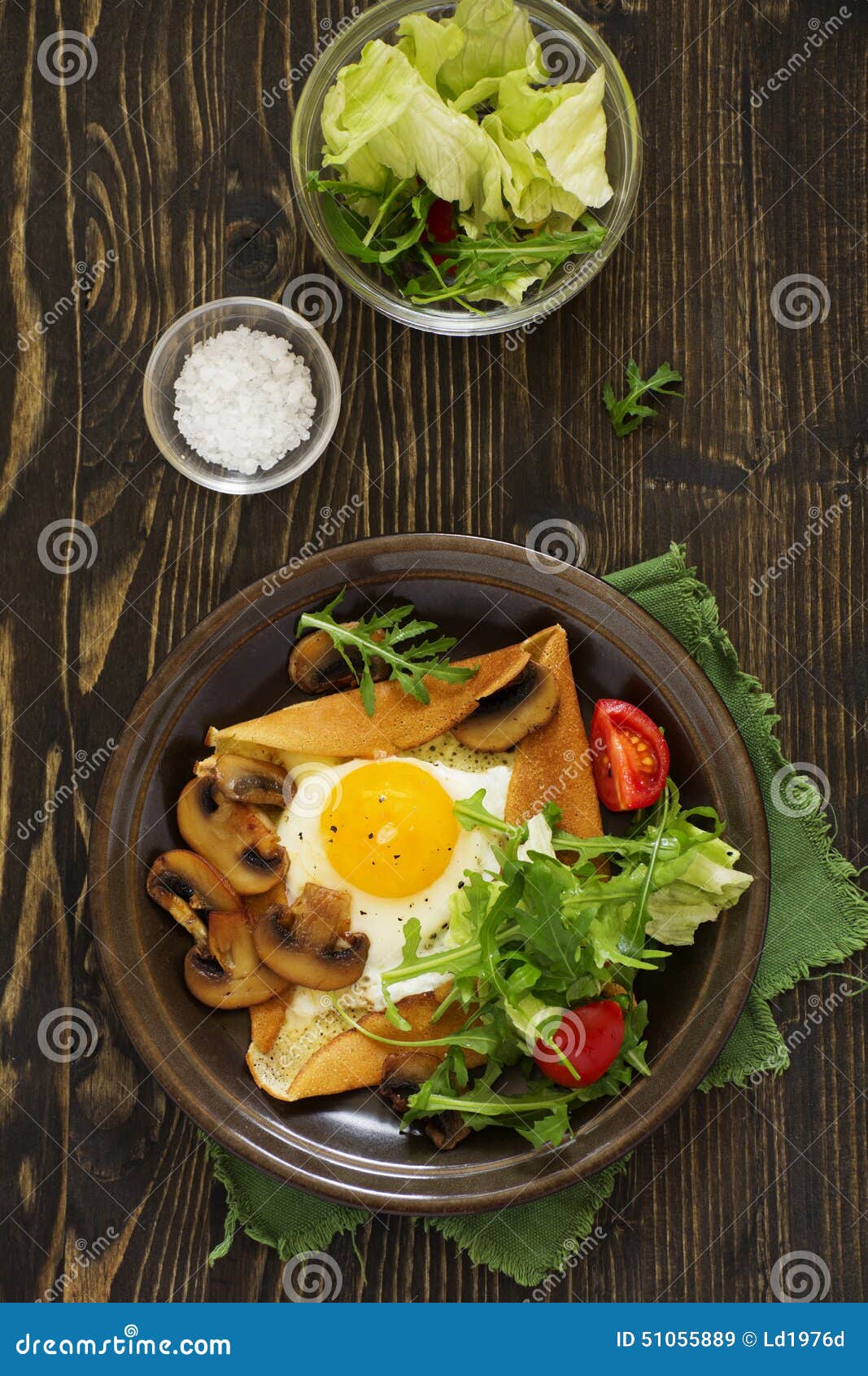Pancakes with fried egg stock image. Image of pancakes 51055889