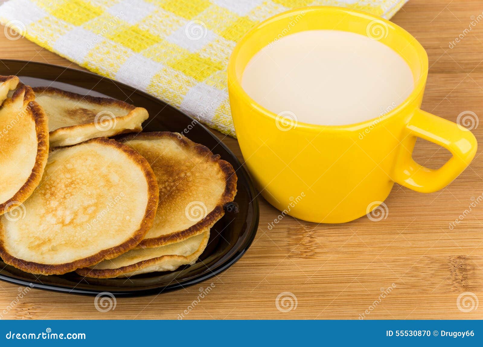 Pancakes in Glass Dish, Cup of Milk Stock Photo Image of meal