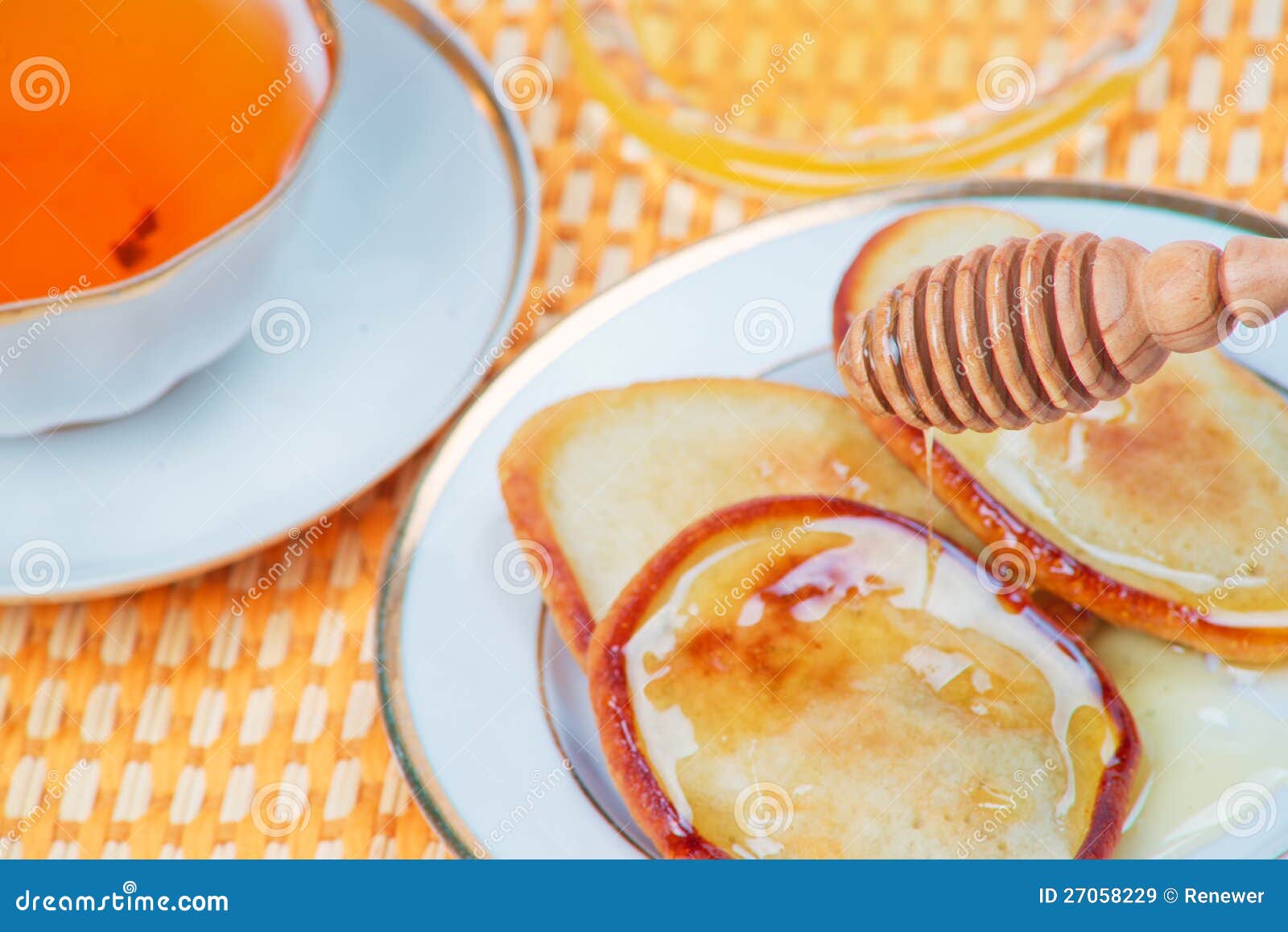 Pancakes with Honey and Tea Stock Image Image of meal, brunch 27058229