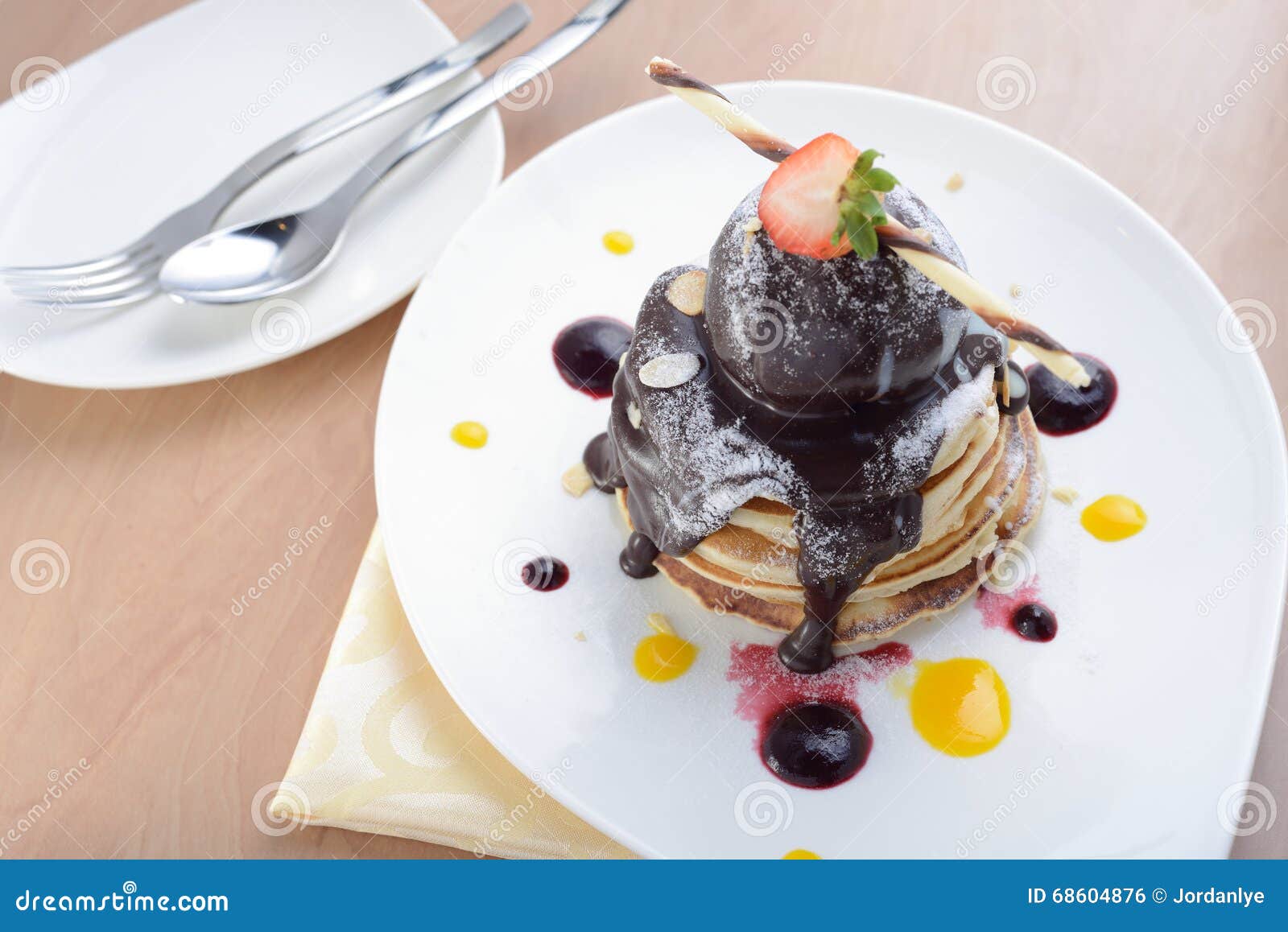 Pancakes with ice cream stock photo. Image of drops, delightful 68604876