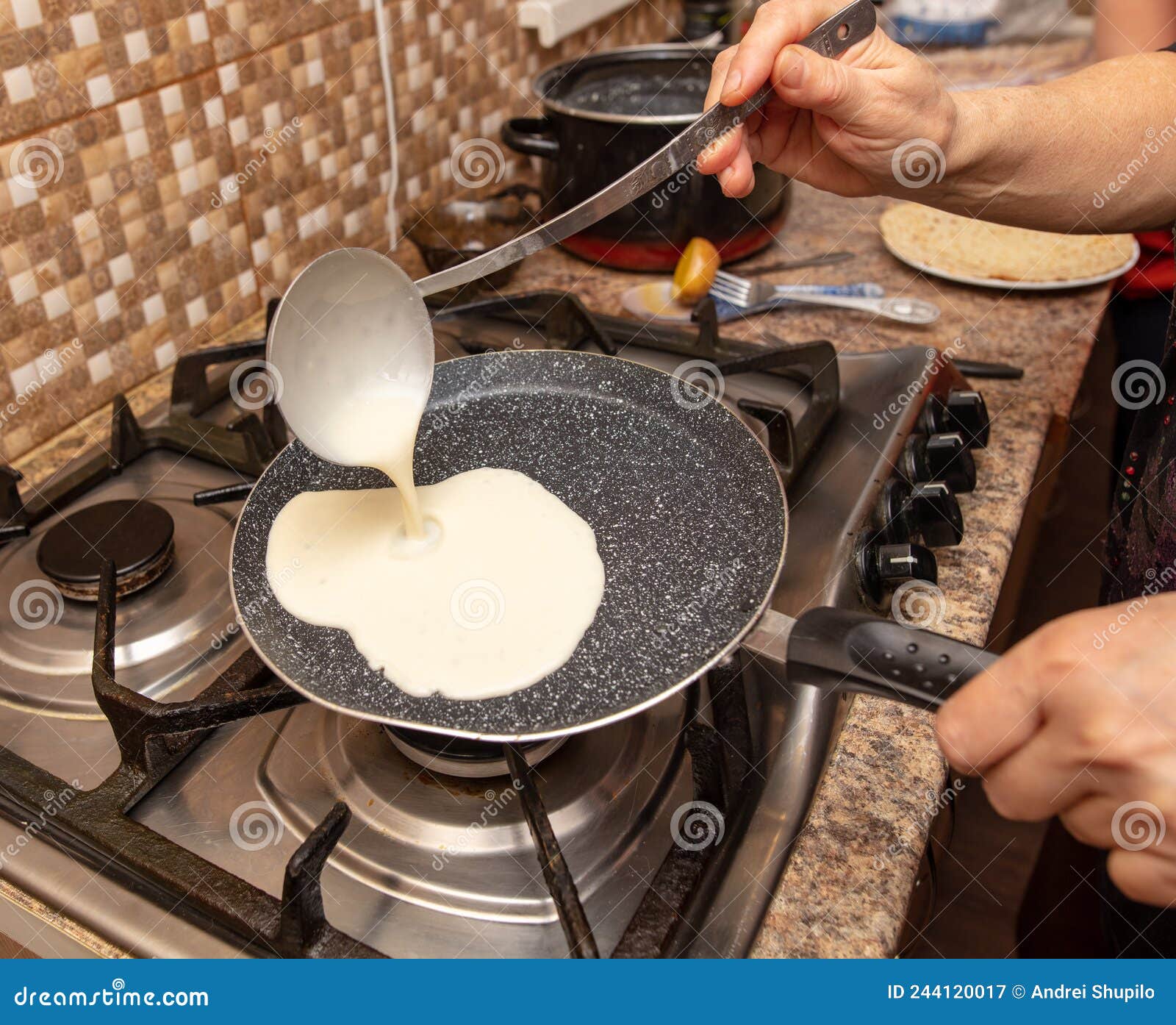 Pancakes from Liquid Dough are Fried Stock Image Image of crust