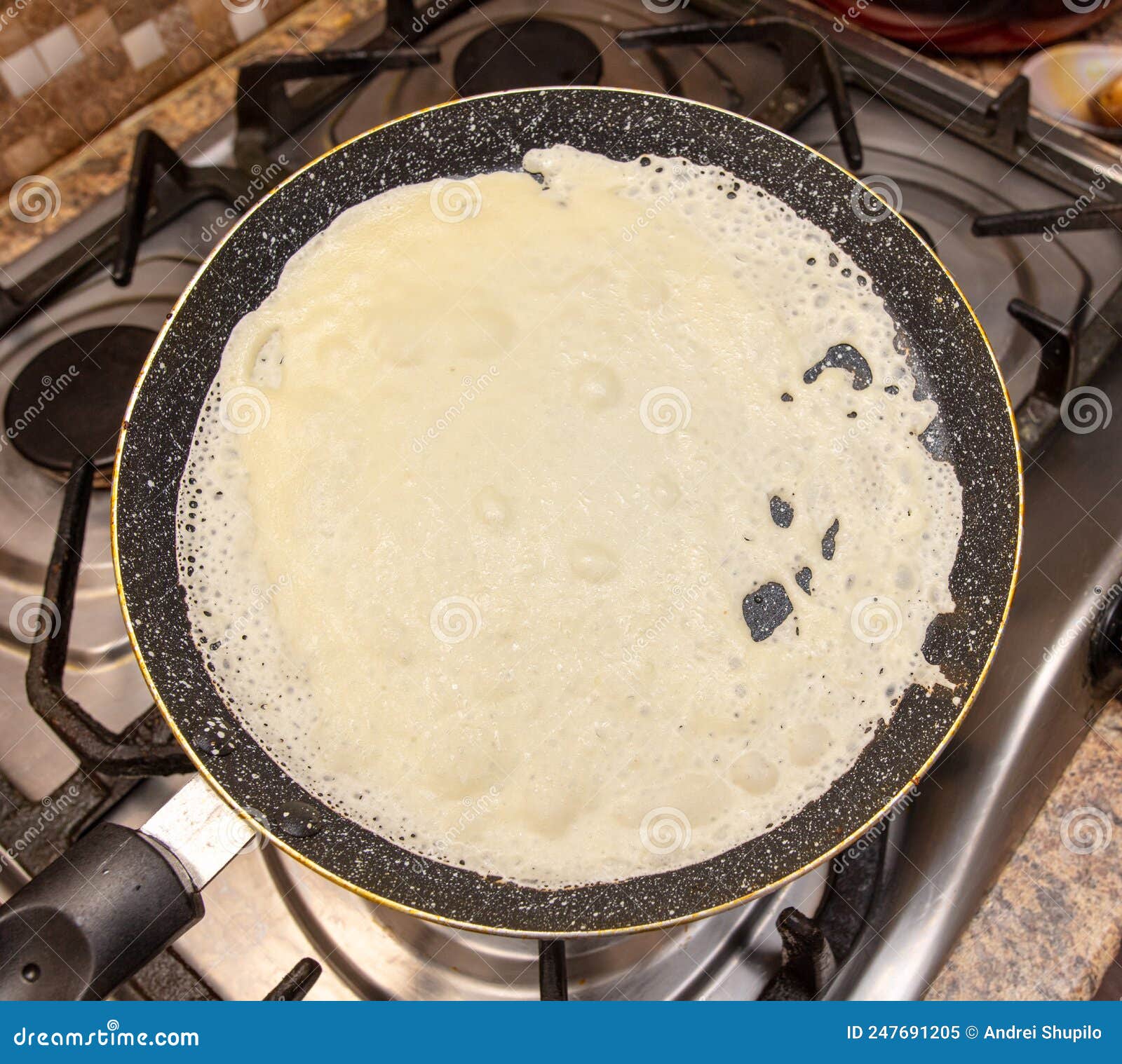 Pancakes from Liquid Dough are Fried Stock Image Image of blue, dish