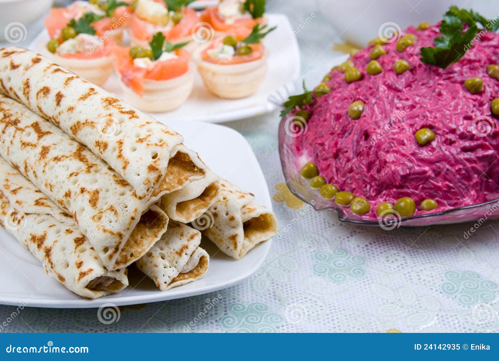 Pancakes and salads stock image. Image of snack, pastry 24142935