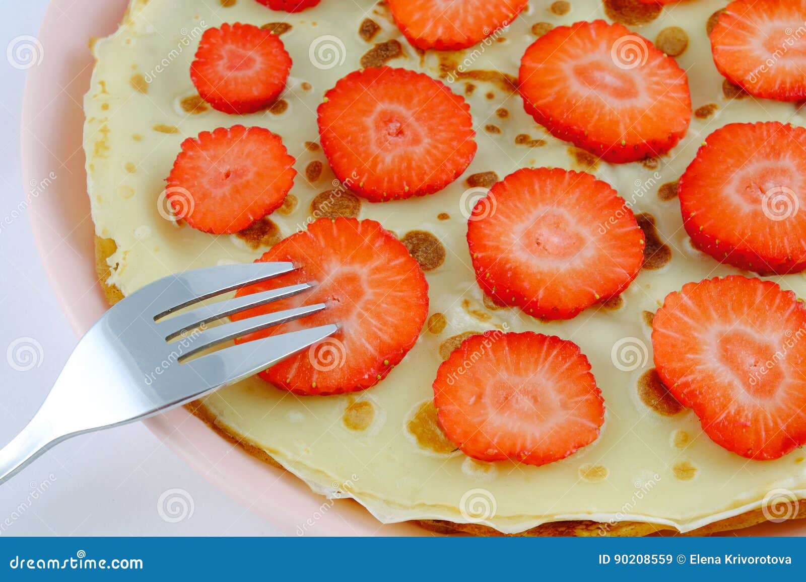 Pancakes with Slices of Strawberries. Stock Image - Image of homemade ...