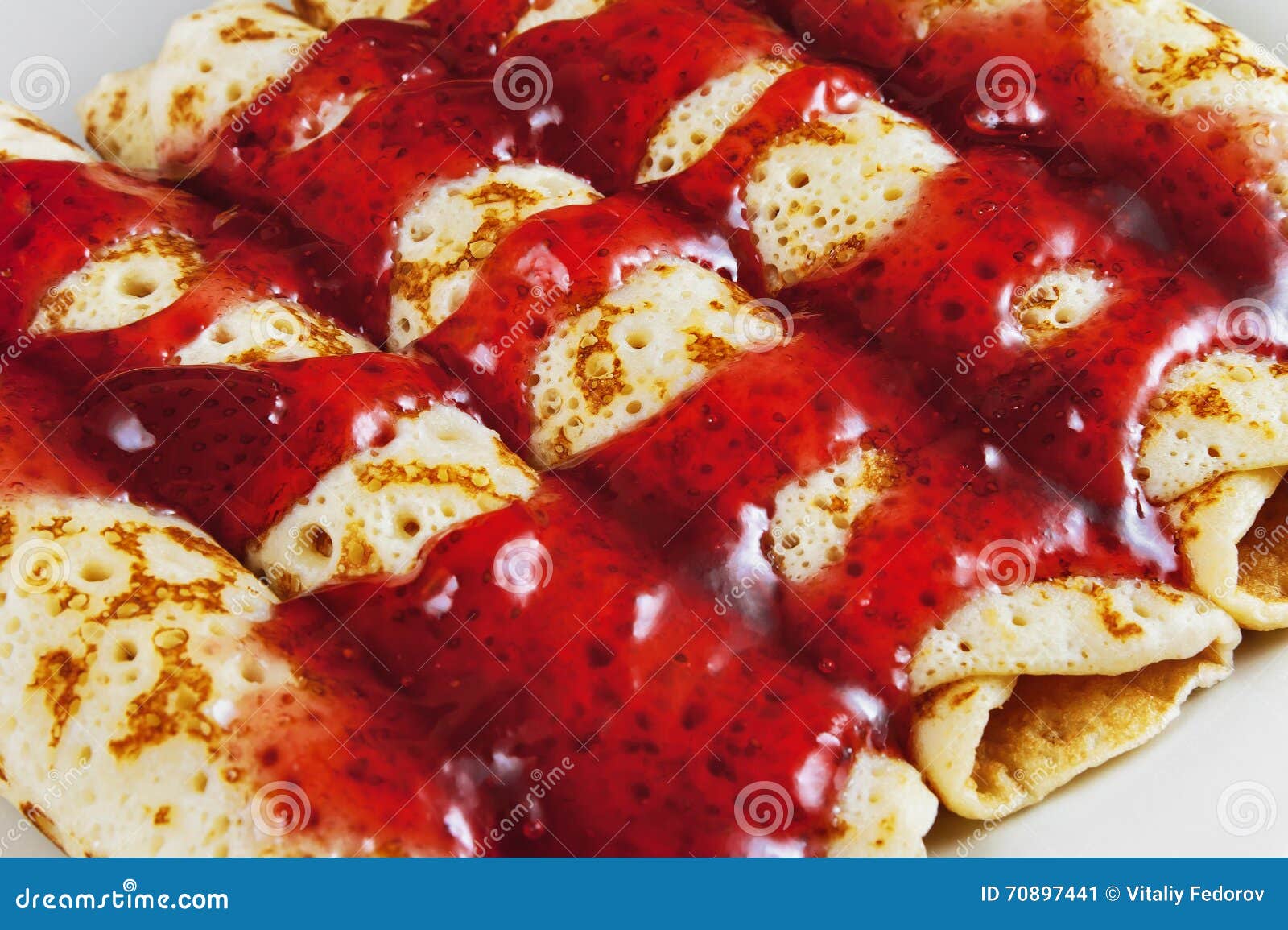 Pancakes with Strawberry Jam on a Plate Stock Image Image of fruit