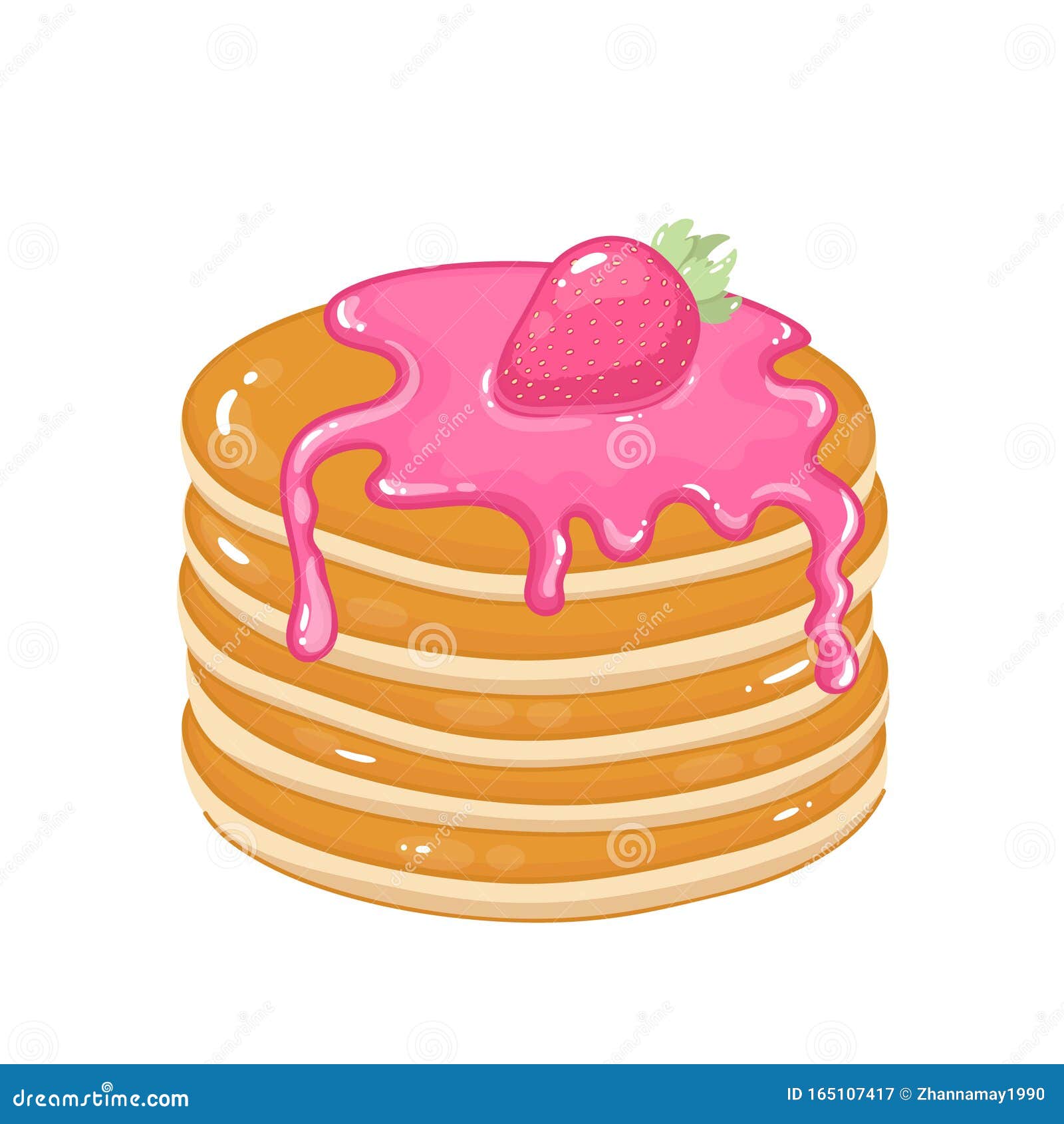 Pancakes with Strawberry Syrup and Fresh Strawberry Stock Vector