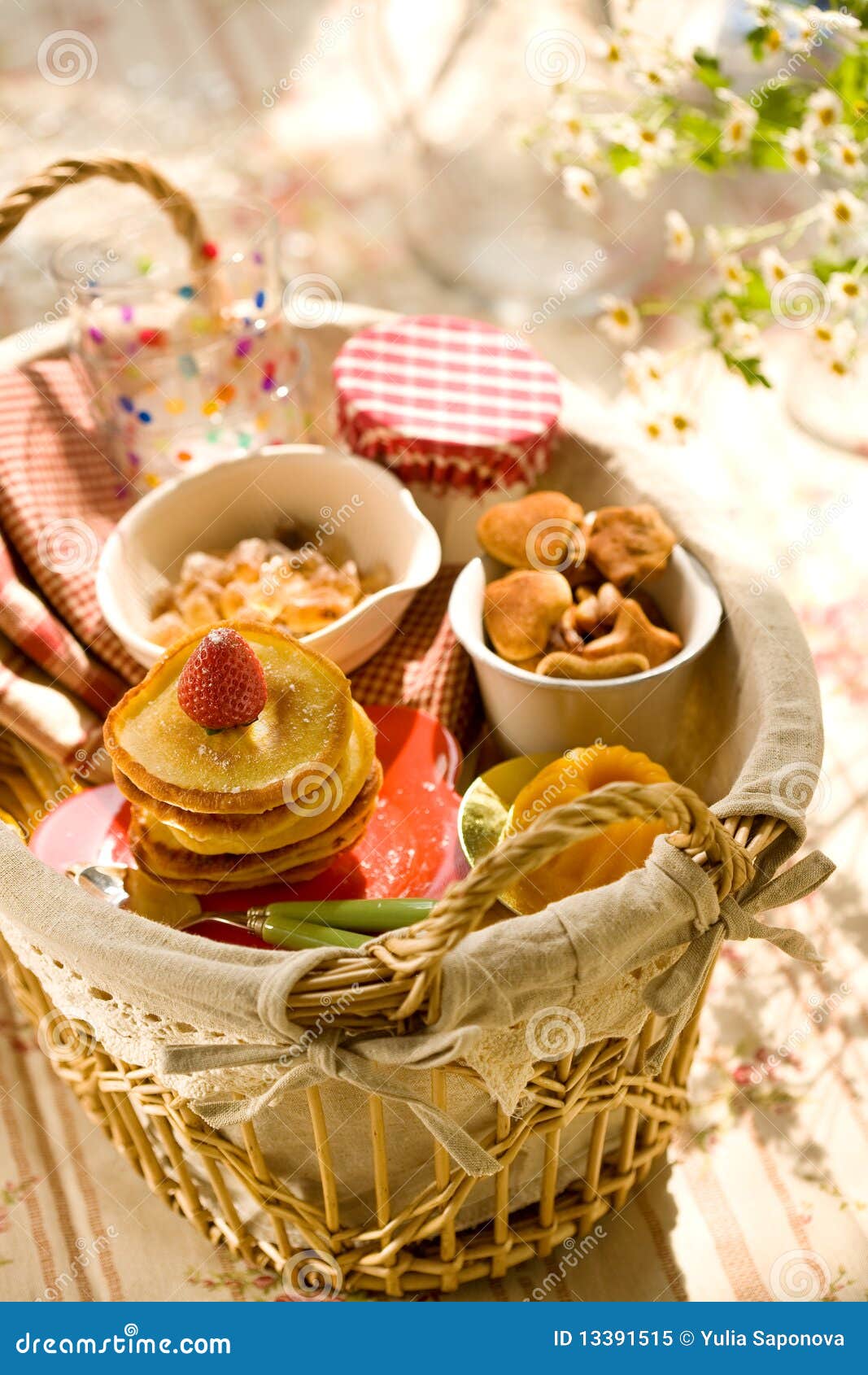 Pancakes and Sweets in Basket Stock Image Image of cooked, gelatin