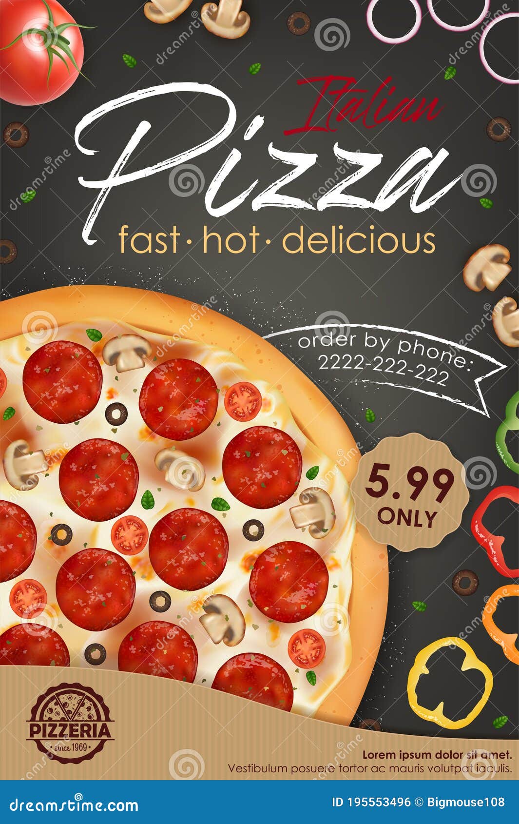 Pancarta De Anuncios De Pizzas 3d Con Detalles Vector Ilustración Vector Ilustración de ingrediente, anuncio: