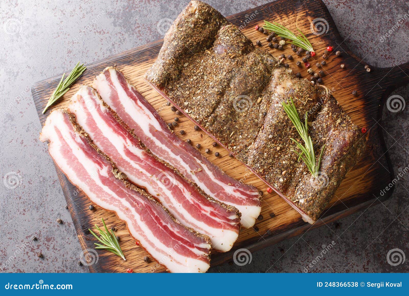 Pancetta Italian is a Salt Cured Pork Belly Salume Closeup on the