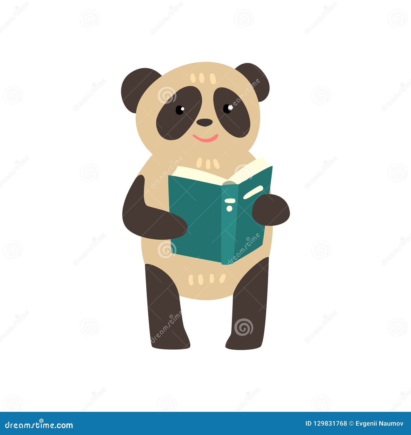 panda bear reading a book, cute animal cartoon character, school education and knowledge concept   on