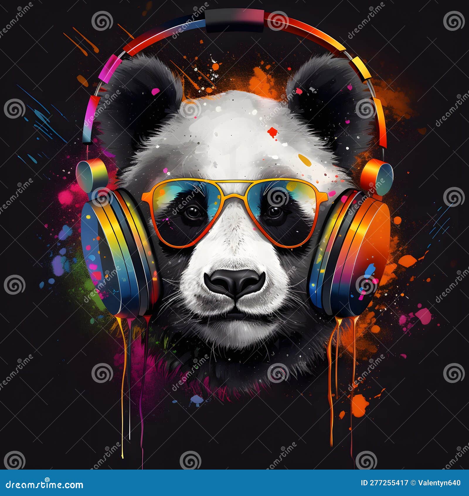 Panda Bear Wearing Headphones and Wearing Headphones with Paint ...