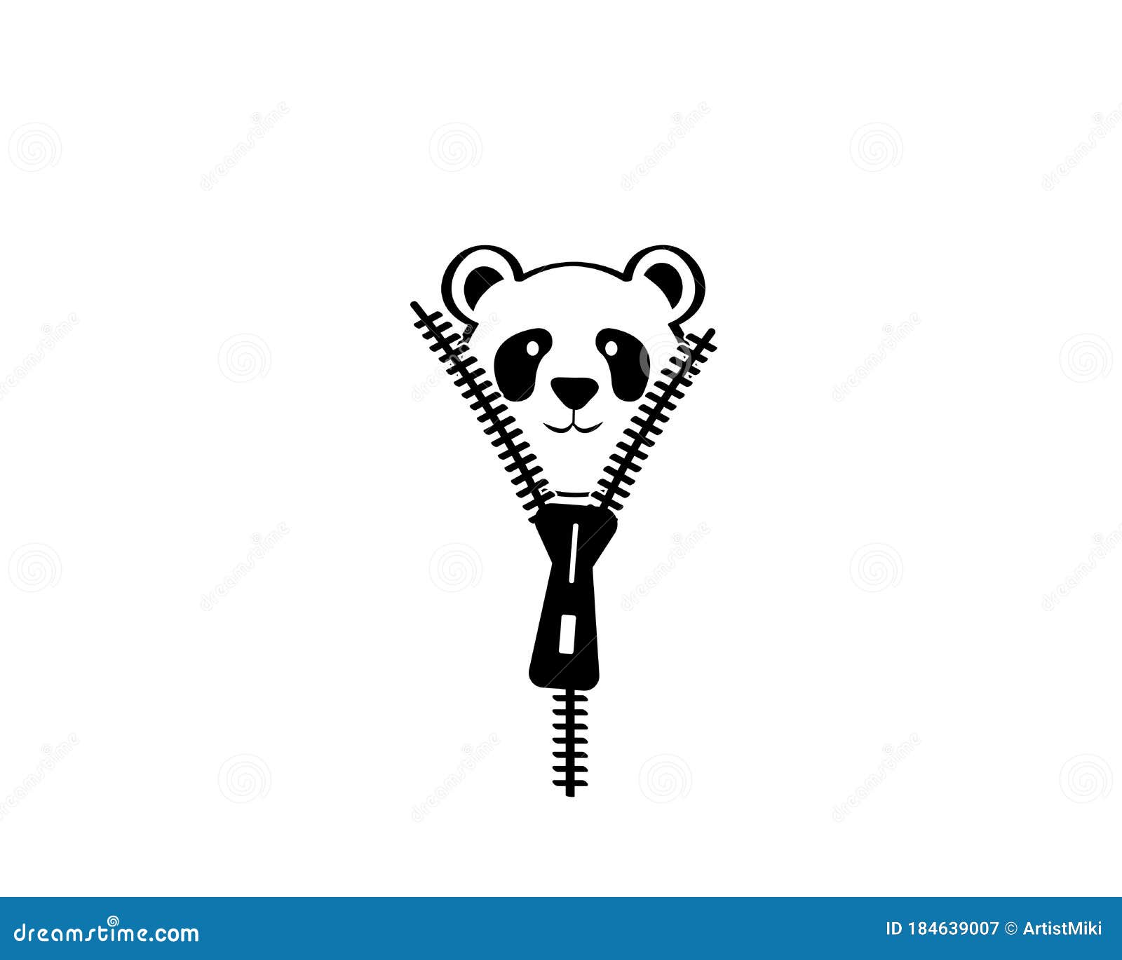 Panda Cartoon Character Behind Zipper, Vector. Panda Illustration Stock