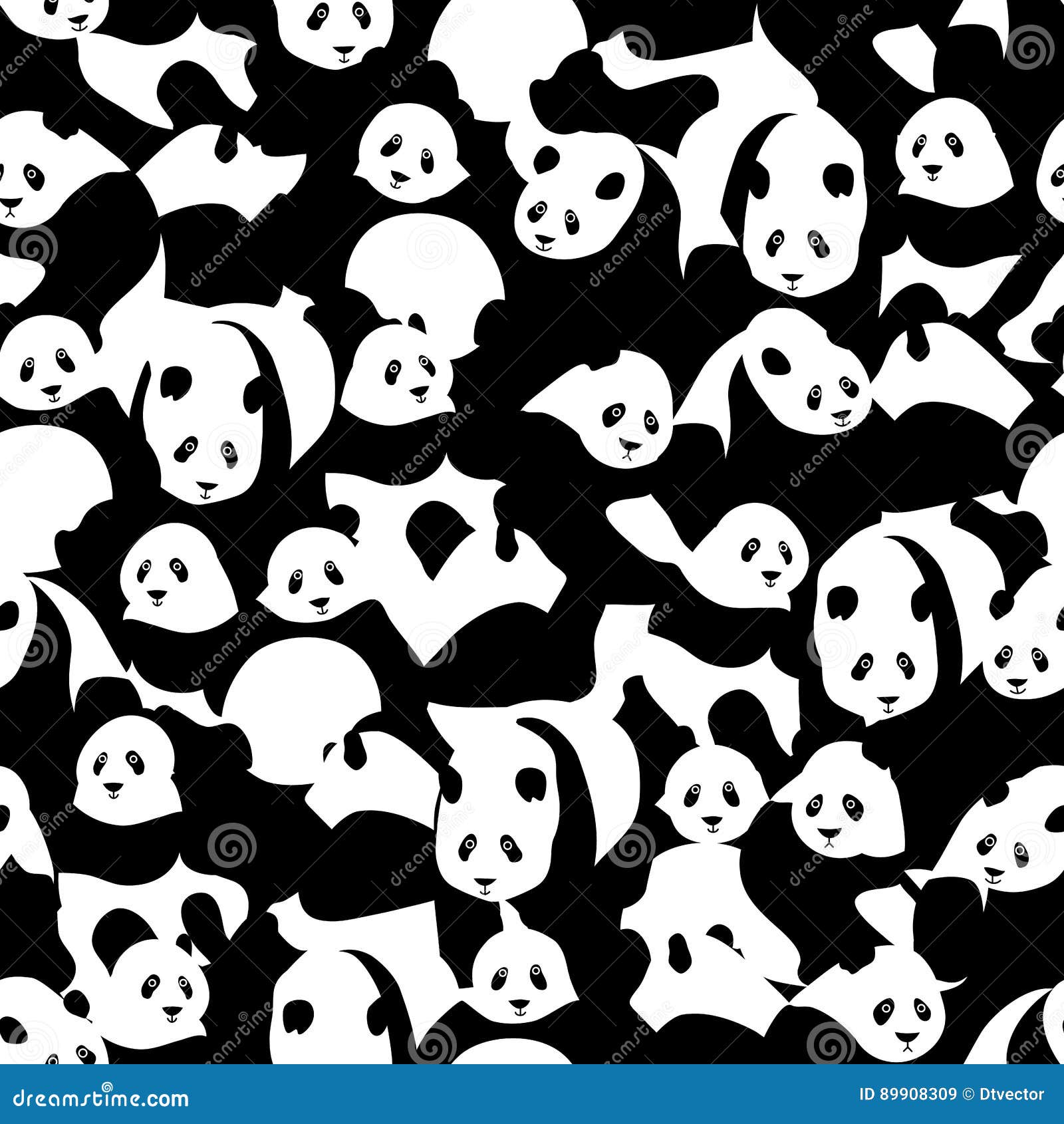 panda black white many seamless pattern