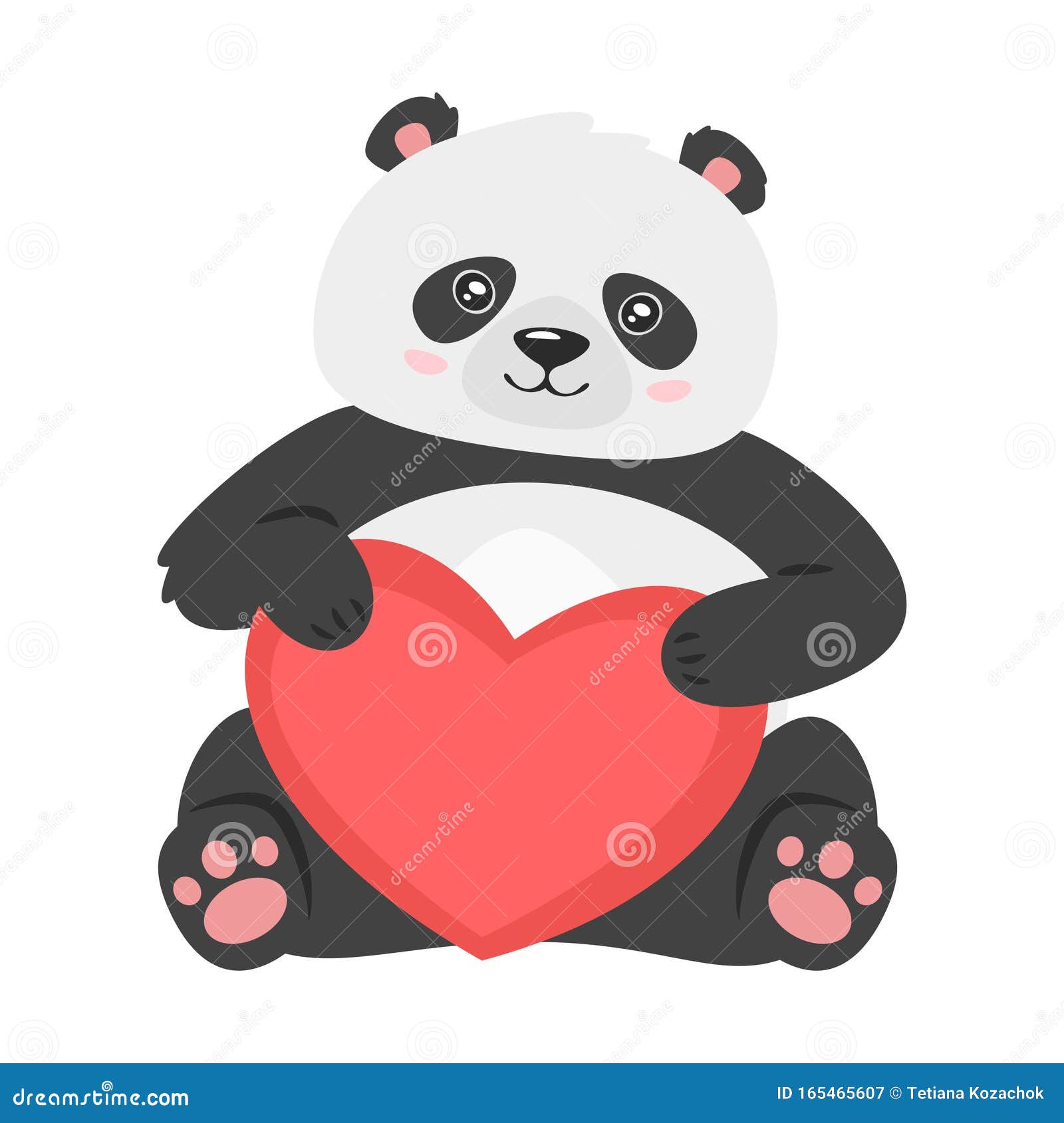 Desenho de urso panda fofo segurando coração de animal kawaii