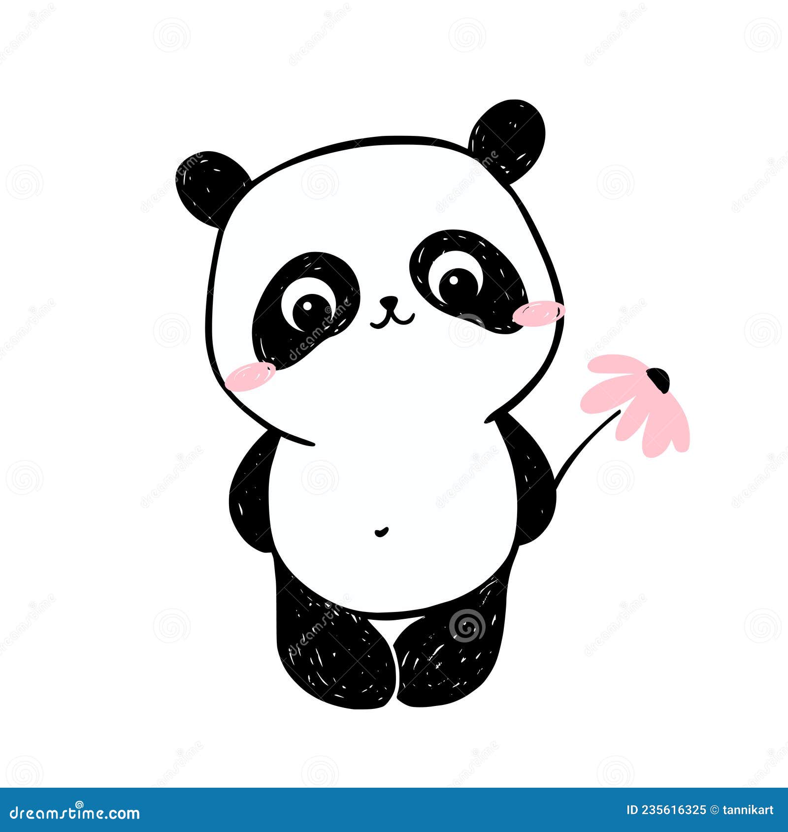 Ilustração Dos Vetores Do Urso Panda E Das Flores. Desenho De